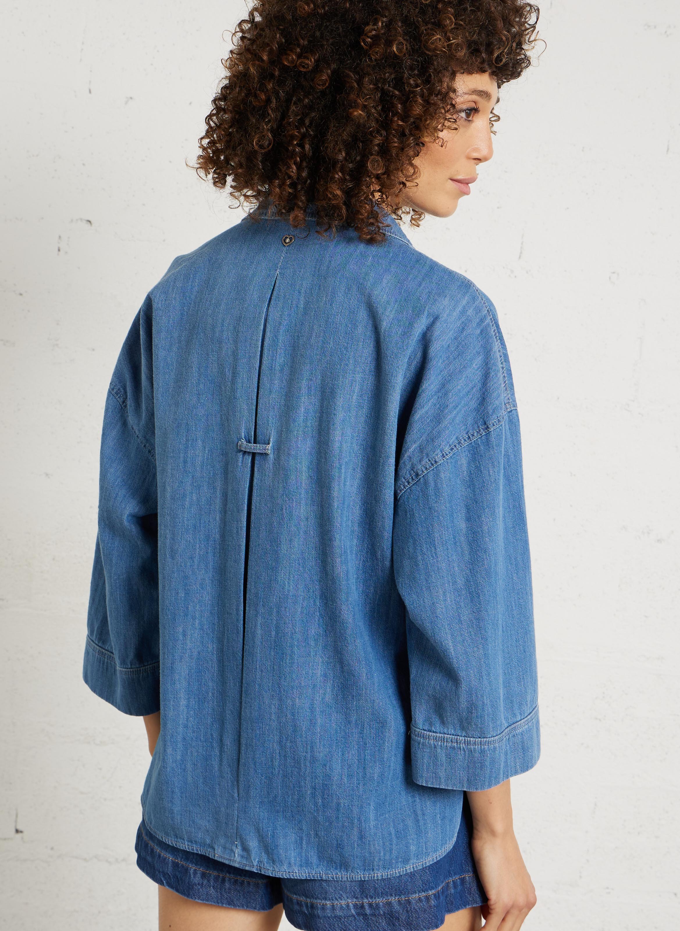 Oversized denim shirt in cotton PLEASE Blue