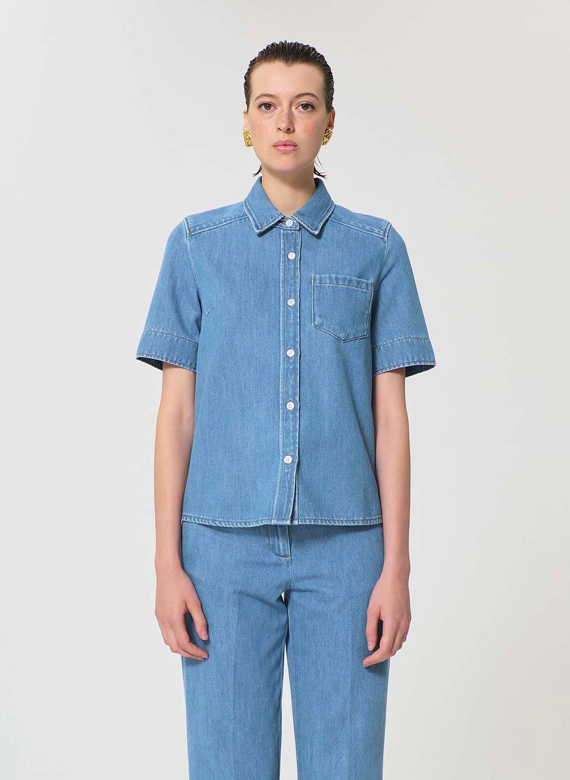 Chemise droite boutonnée en denim TARA JARMON Bleu