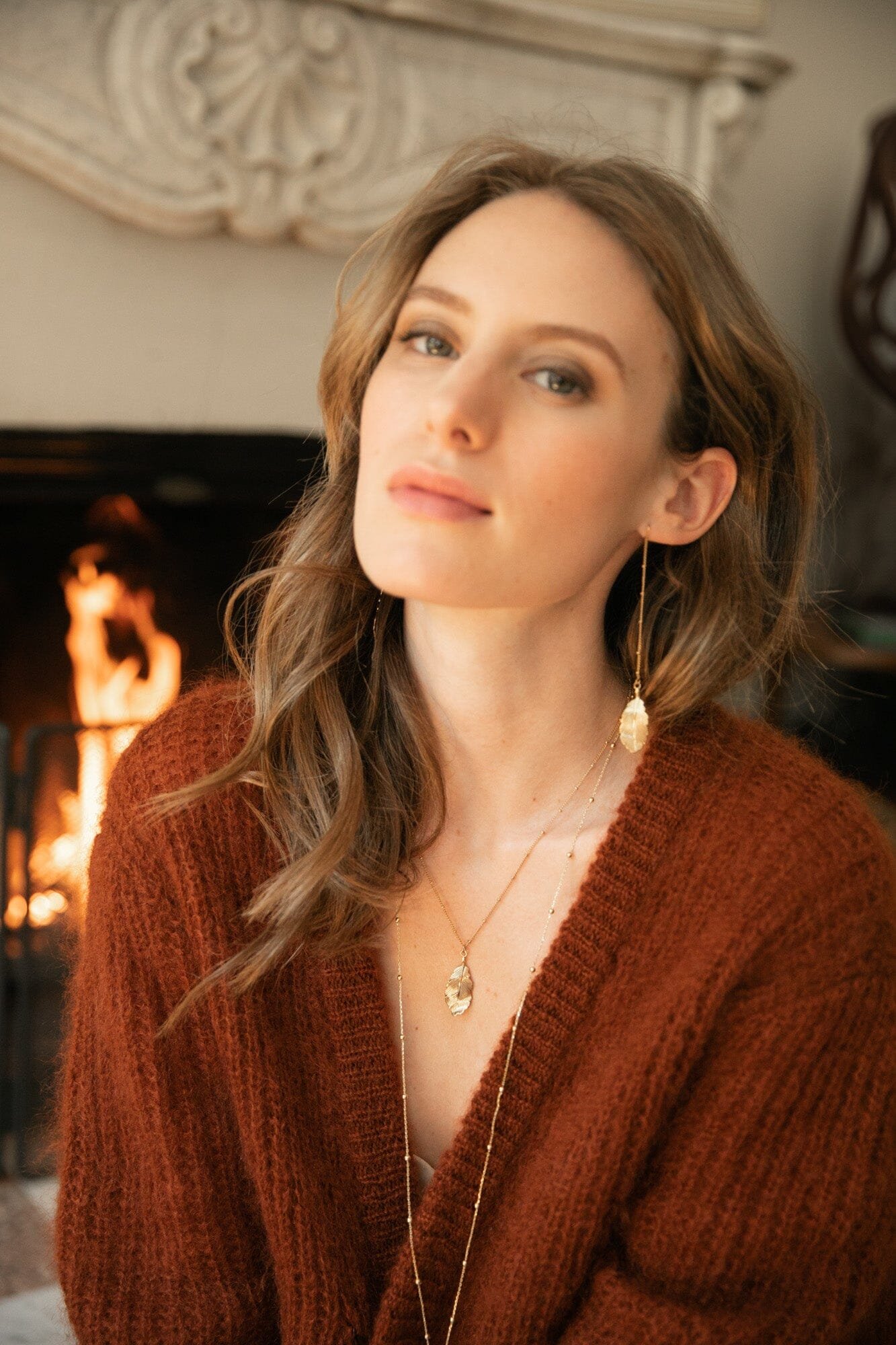 Dangling earrings gold-plated with gold leaves MONSIEUR SIMONE Golden