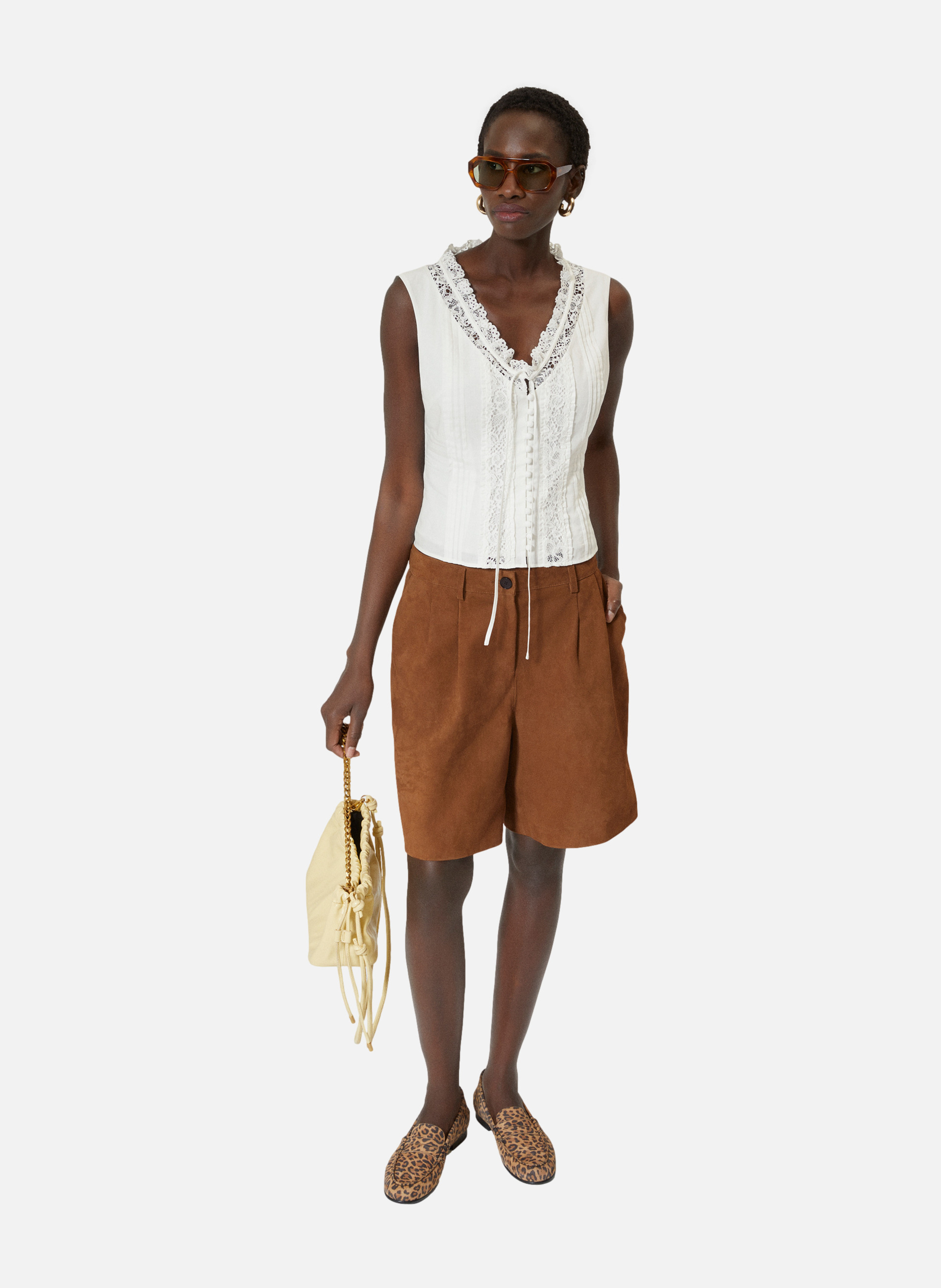 Top en coton avec incrustation dentelle THE KOOPLES Beige