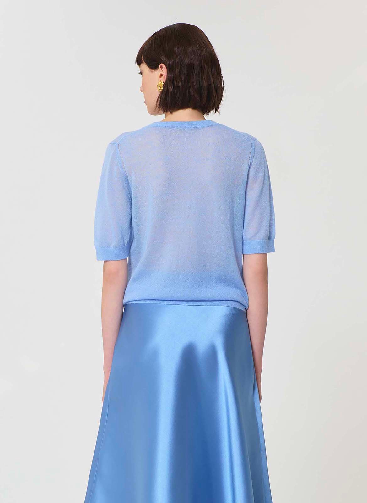 Kortemouwige ronde hals cardigan uni TARA JARMON Blauw