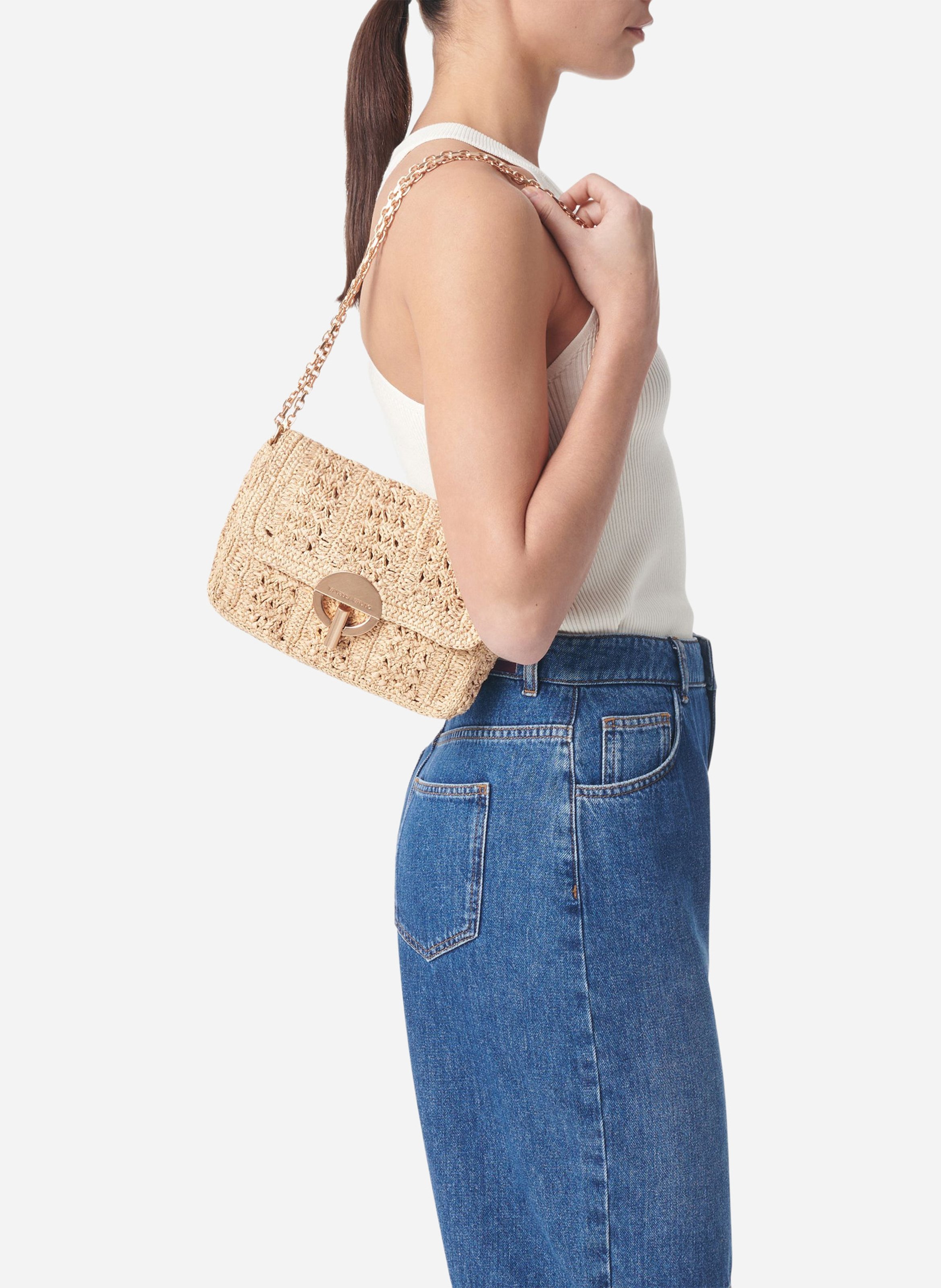 Umhängetasche aus Bast VANESSA BRUNO Beige