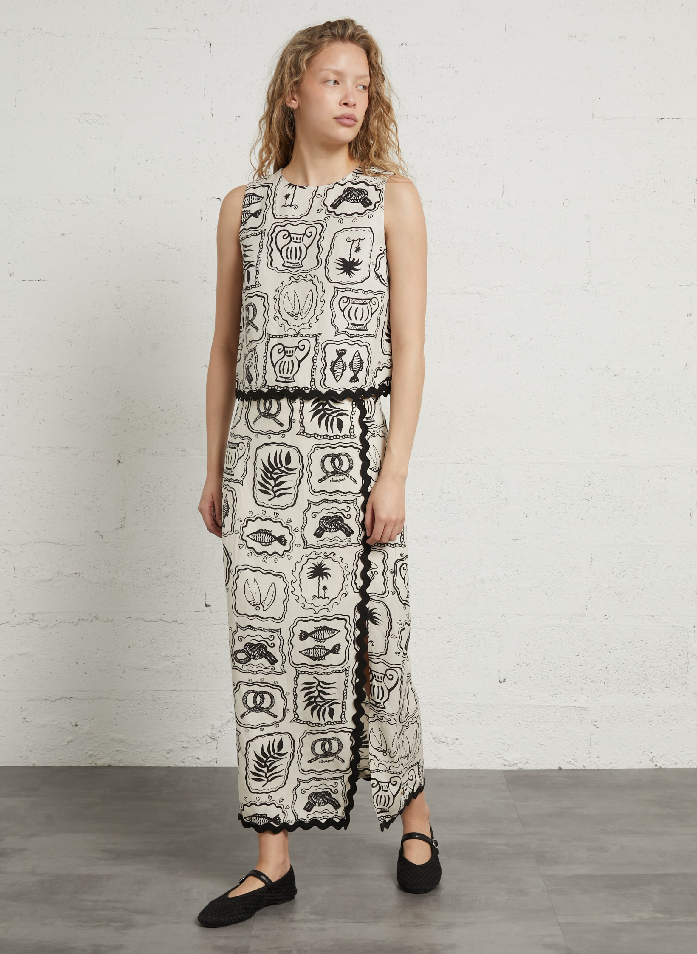 Mouwloze, rechte blouse van gemengde viscose FABIENNE CHAPOT Wit