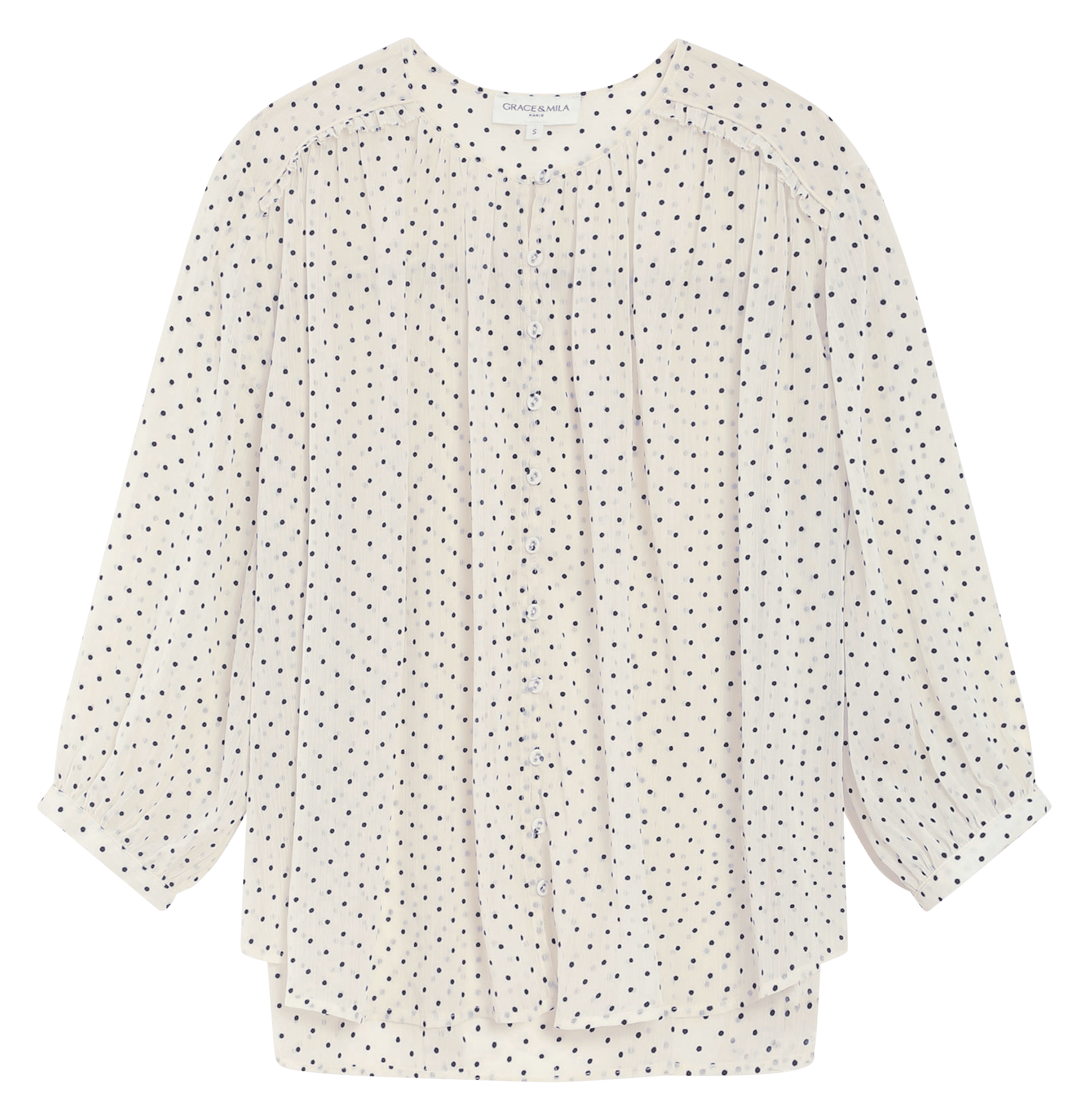 Rechte blouse met ronde hals en print GRACE ET MILA Wit
