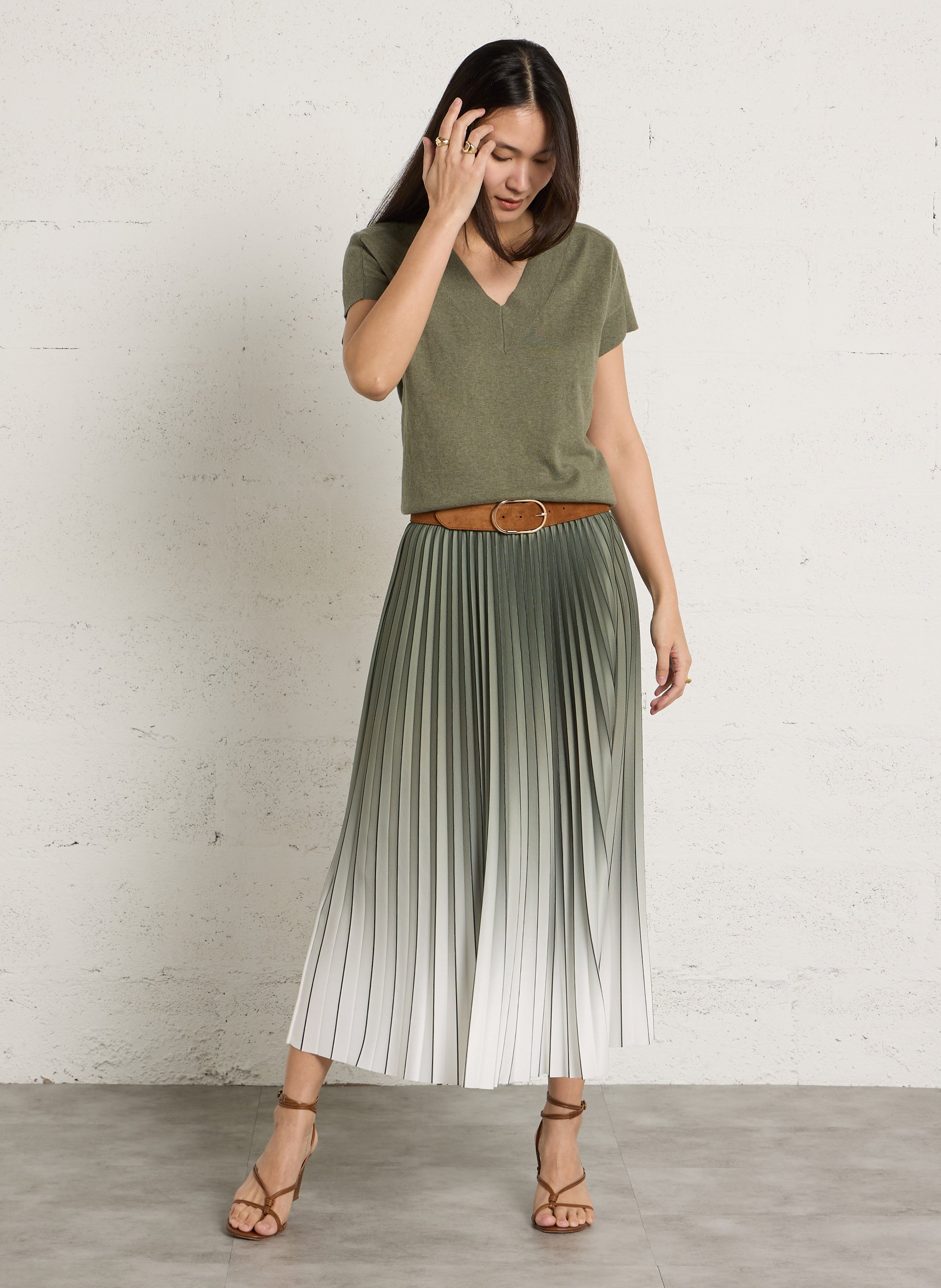 Jupe midi évasée plissée MAISON 123 Vert