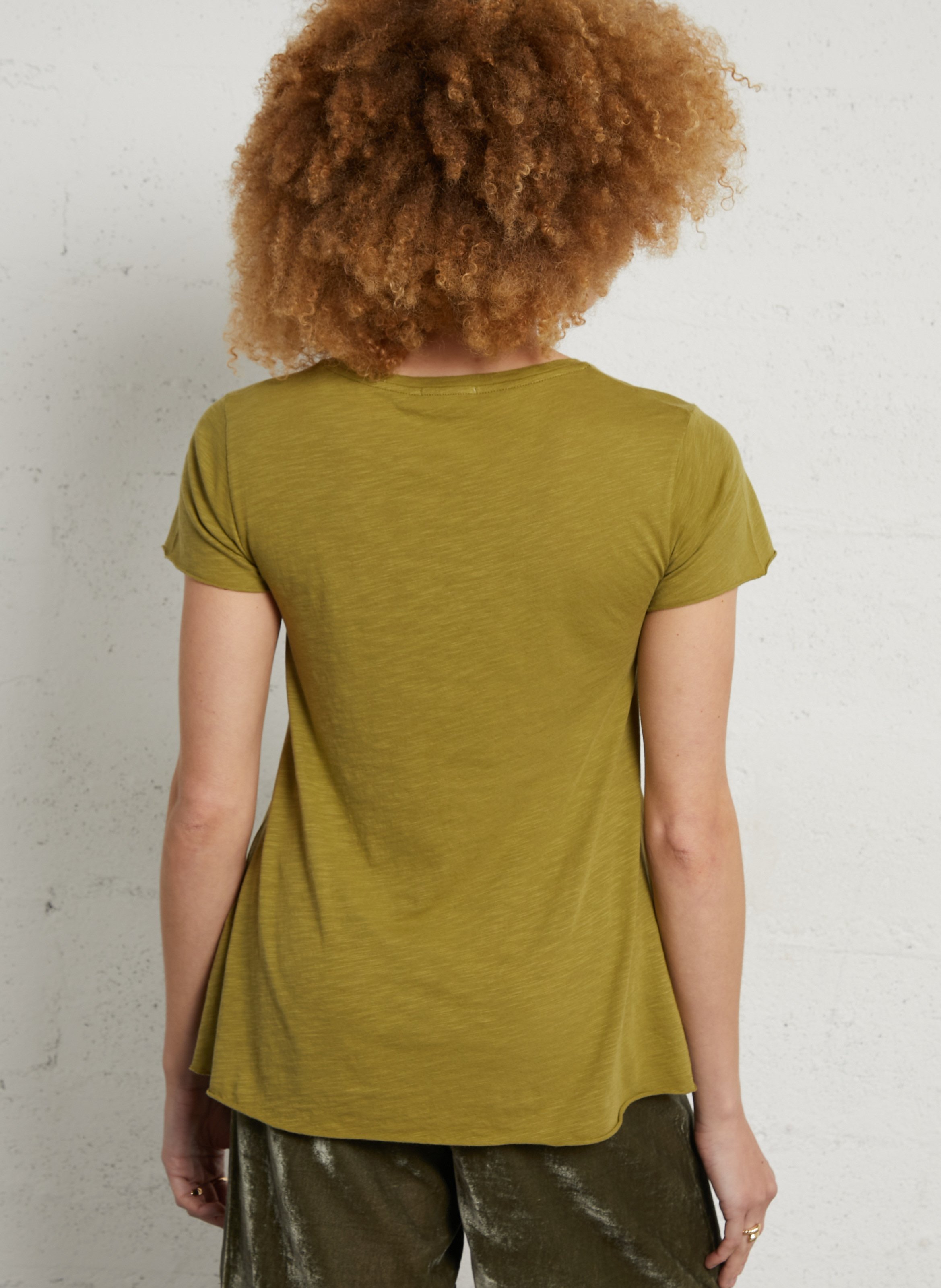 Straight cotton-blend V-neck T-shirt AMERICAN VINTAGE Green