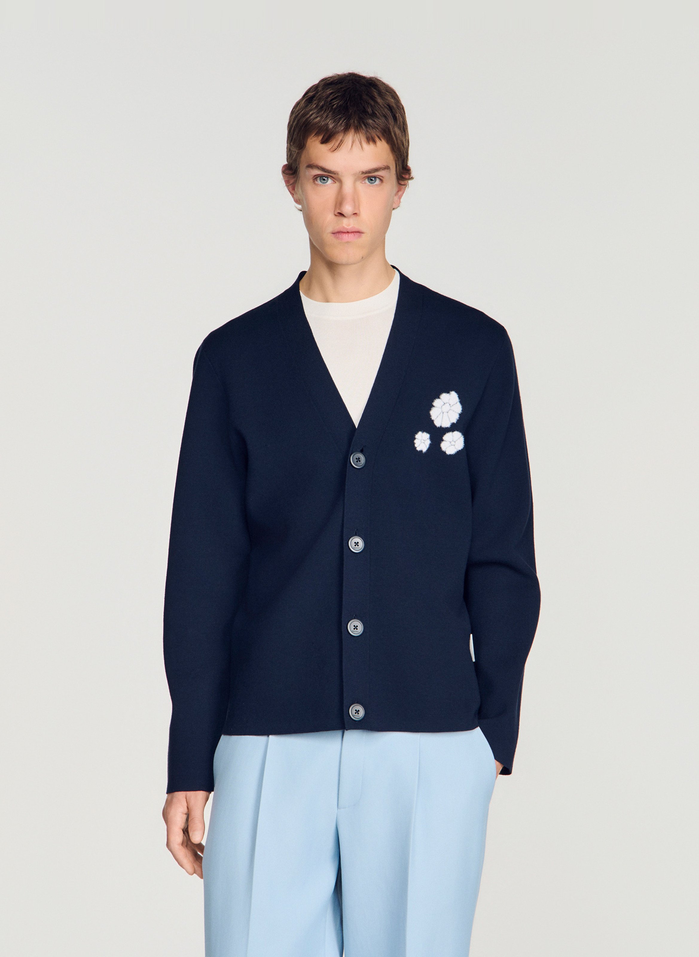 Gilet droit col V SANDRO Bleu