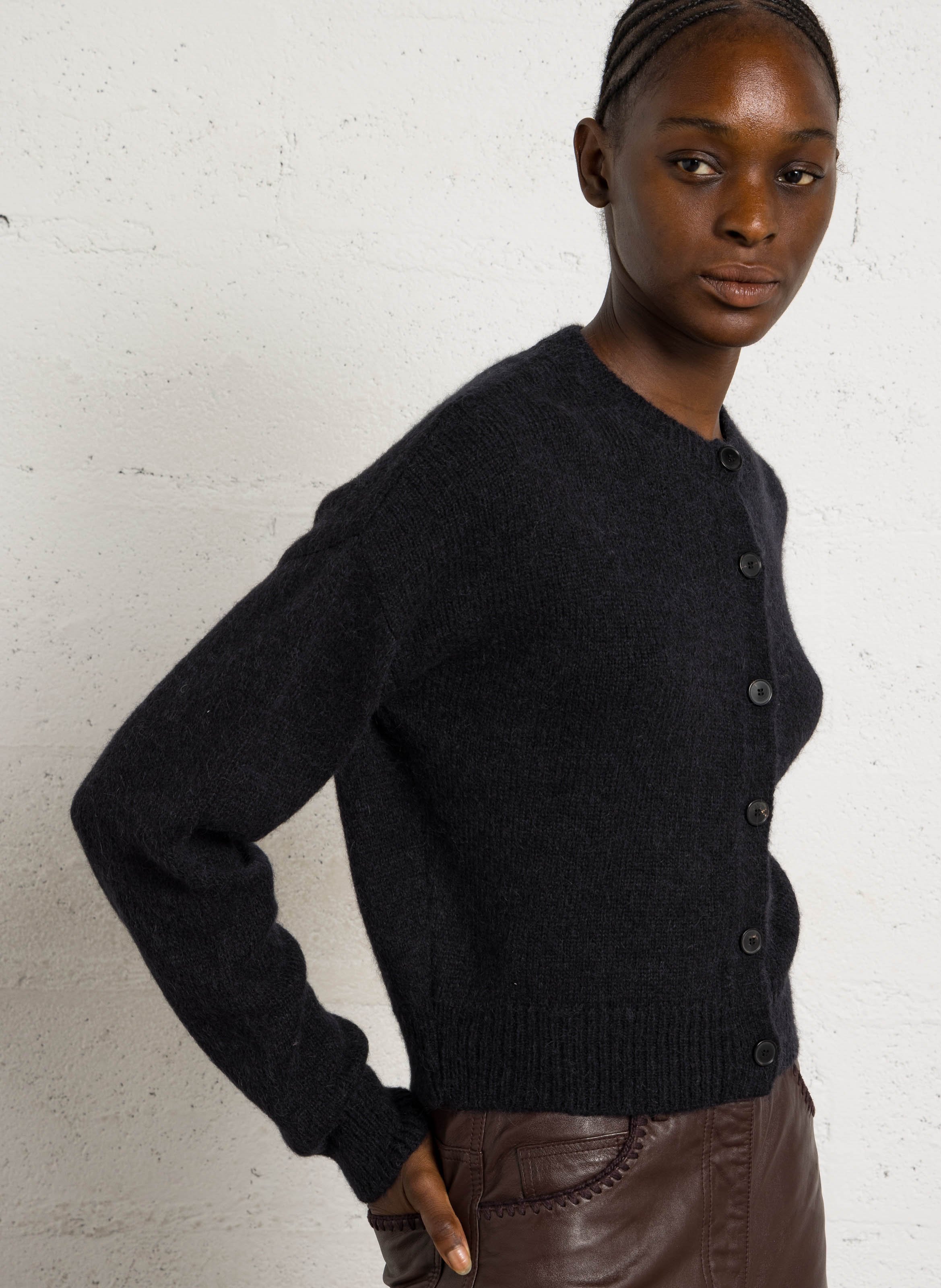Round-neck alpaca-blend cardigan MASSCOB Black