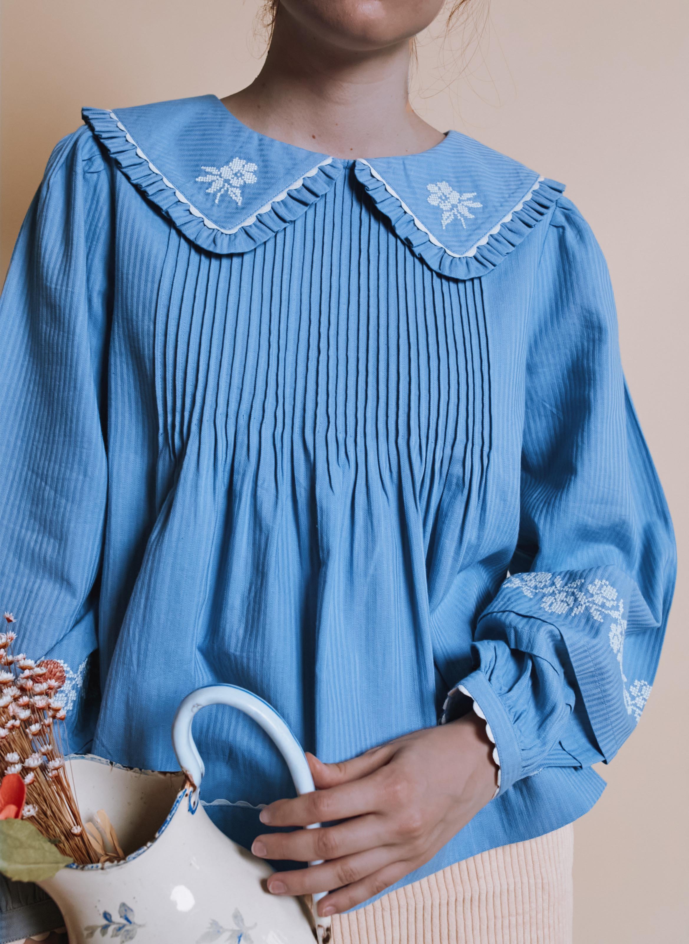 Baumwollbluse mit Bubikragen EMILE ET IDA Blau