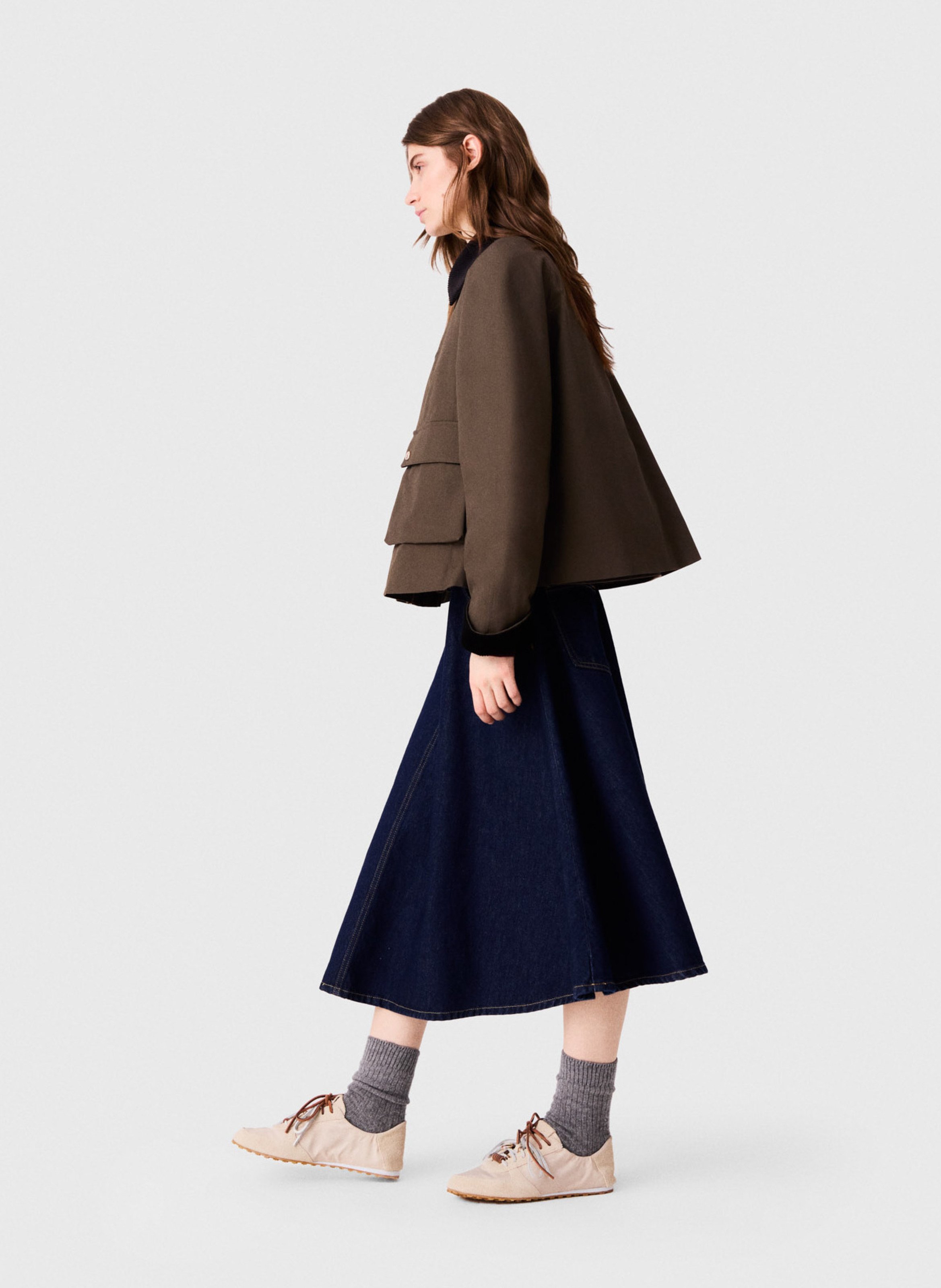 A-line cotton jacket MAJE Khaki