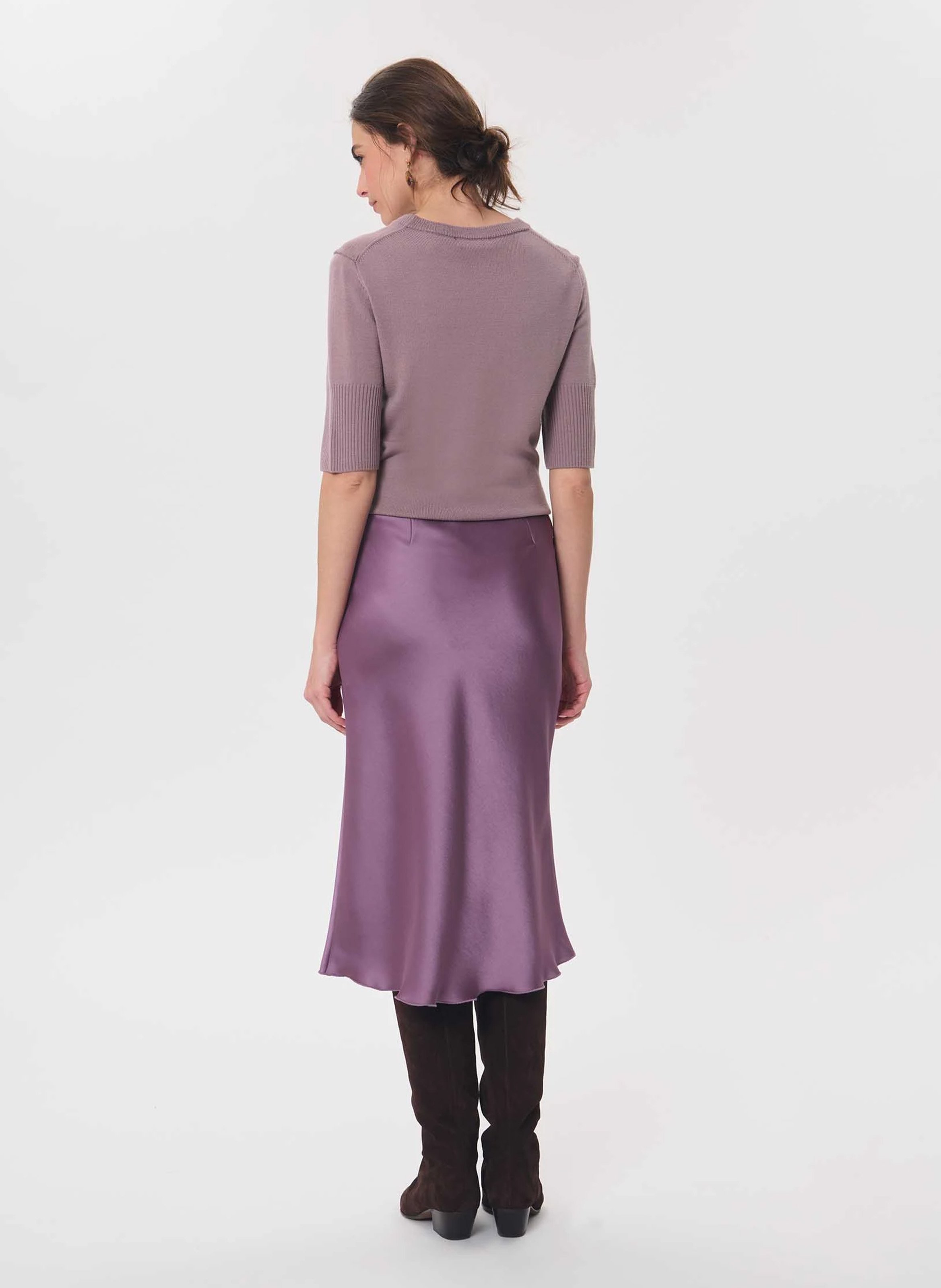 Fluid flared satin midi skirt | Purple TARA JARMON Women