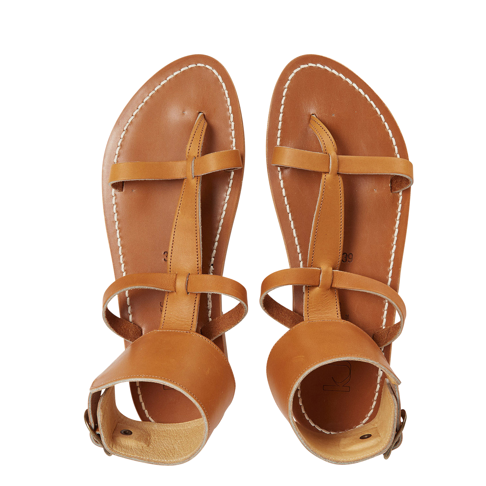 Flat leather sandals with ankle bracelet K JACQUES Brown