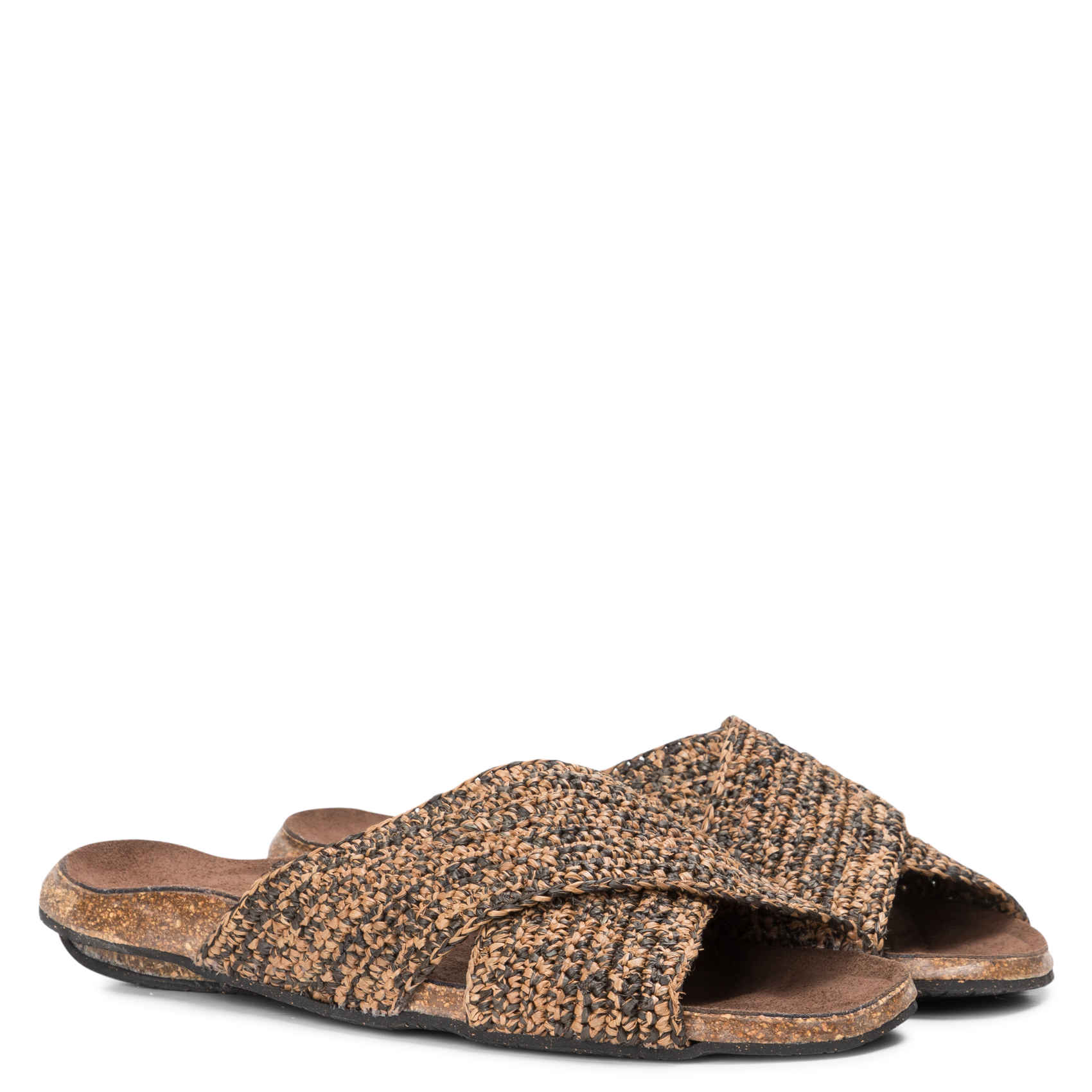 Platte sandalen van raffia BOSABO Bruin