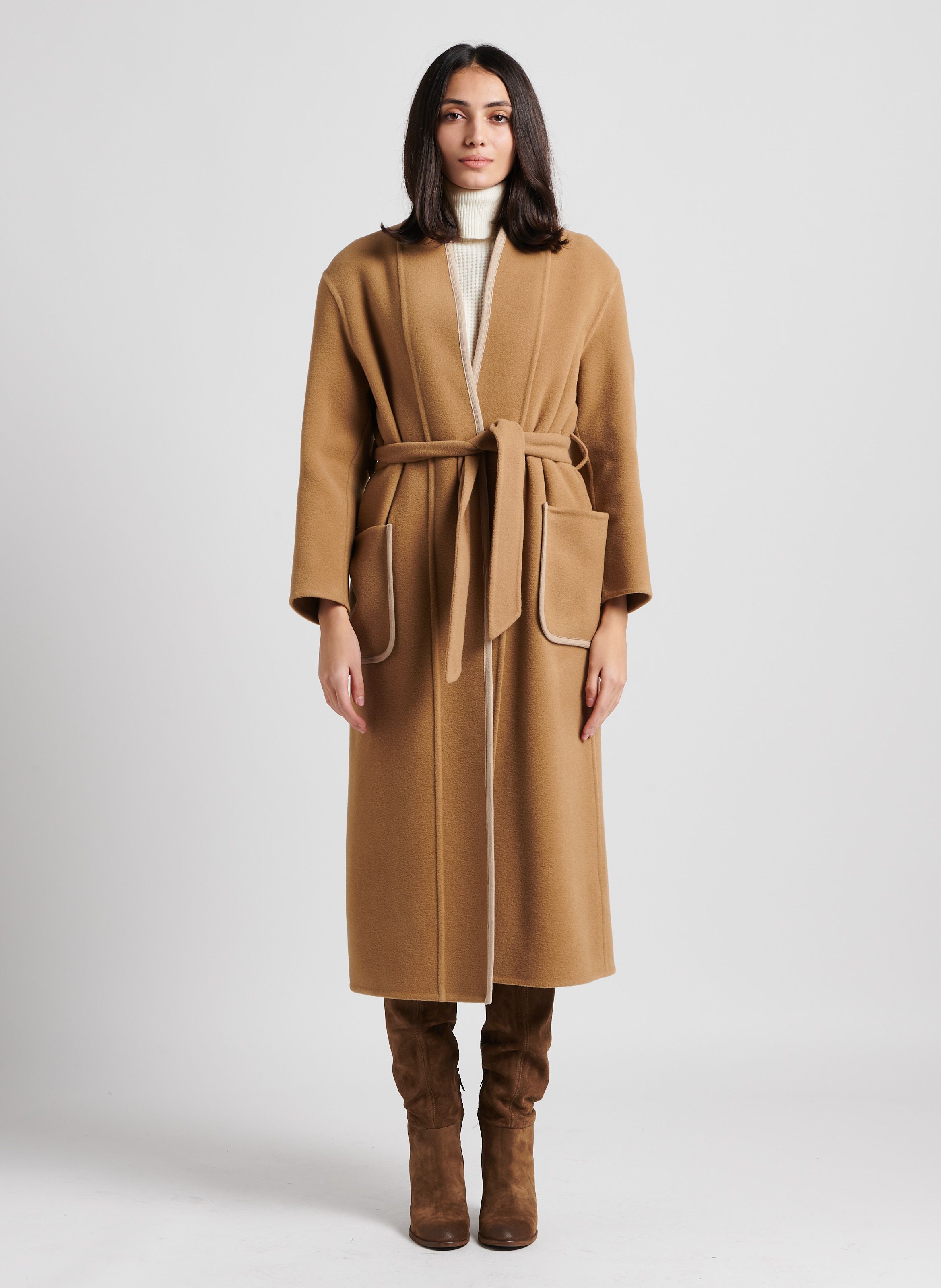 Manteau long laine beige hot sale