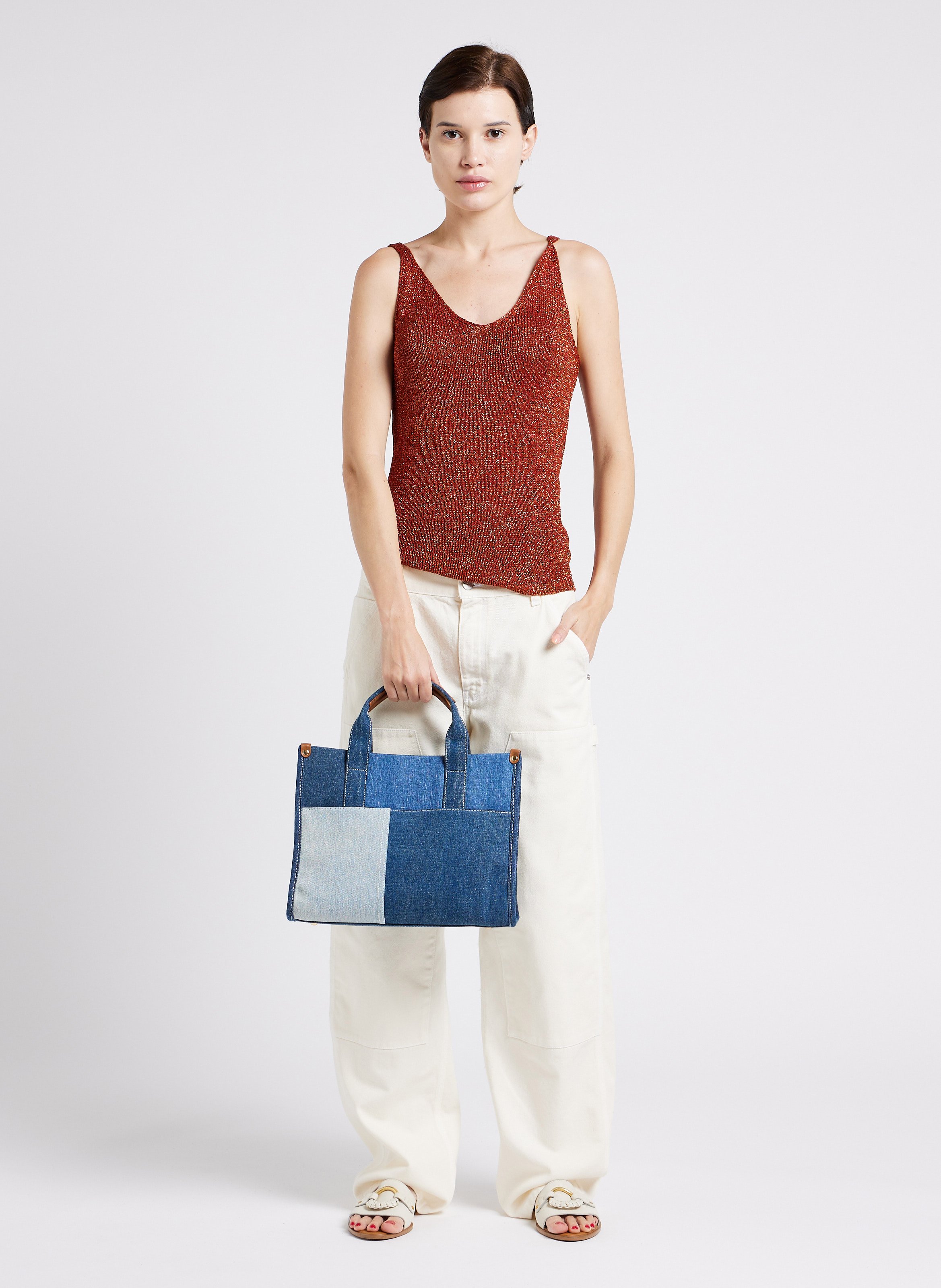 Handtasche aus Denim-Patchwork AU PRINTEMPS PARIS Blau