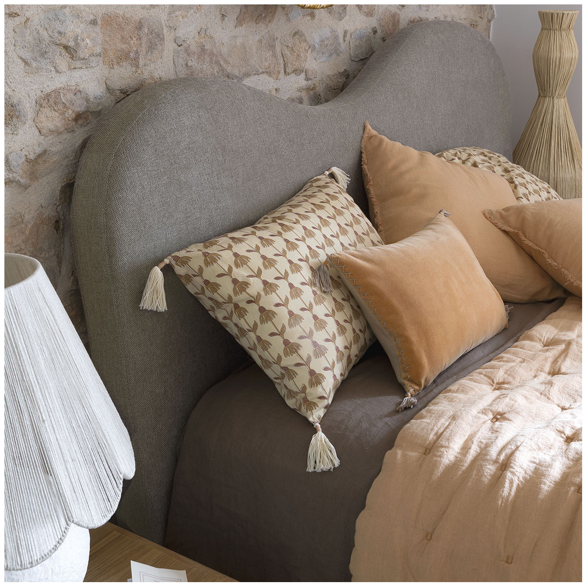 Daphne cotton cushion cover BLANC D'IVOIRE Beige