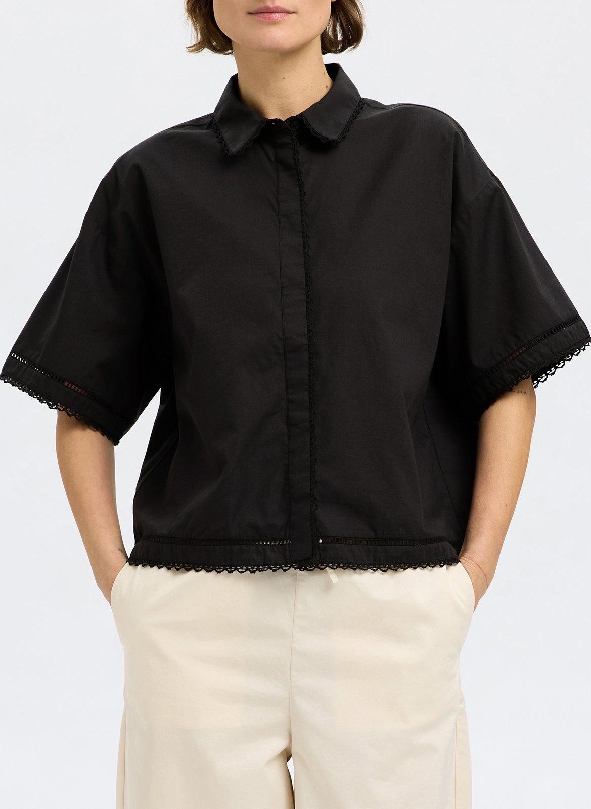 Straight shirt with lace details SELECTED Black
