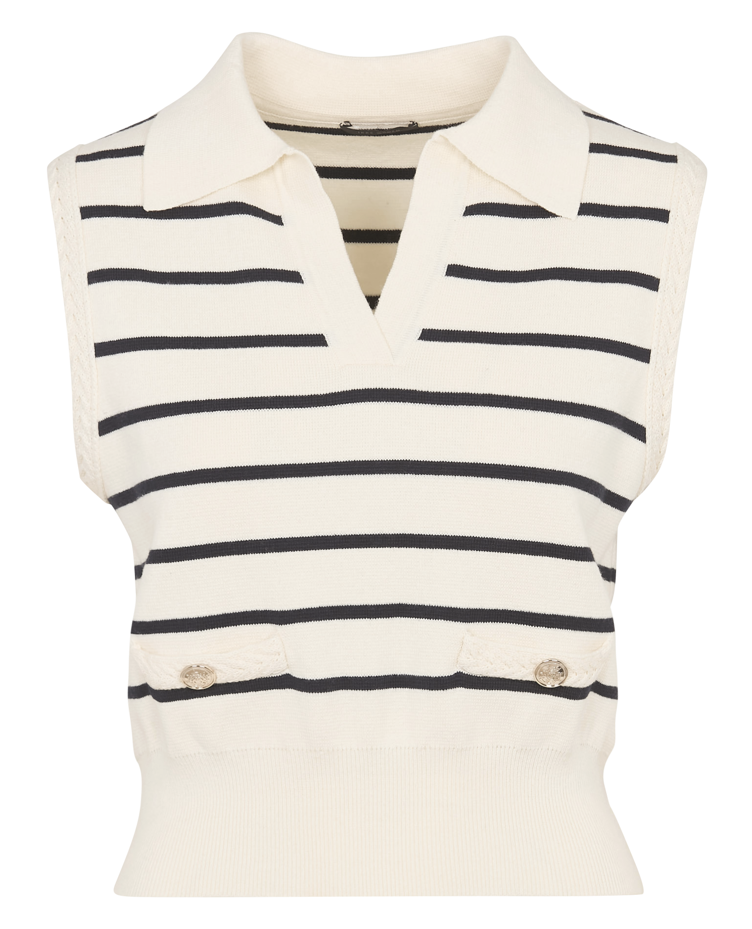 Pull col polo sans manches à rayures  IKKS Blanc