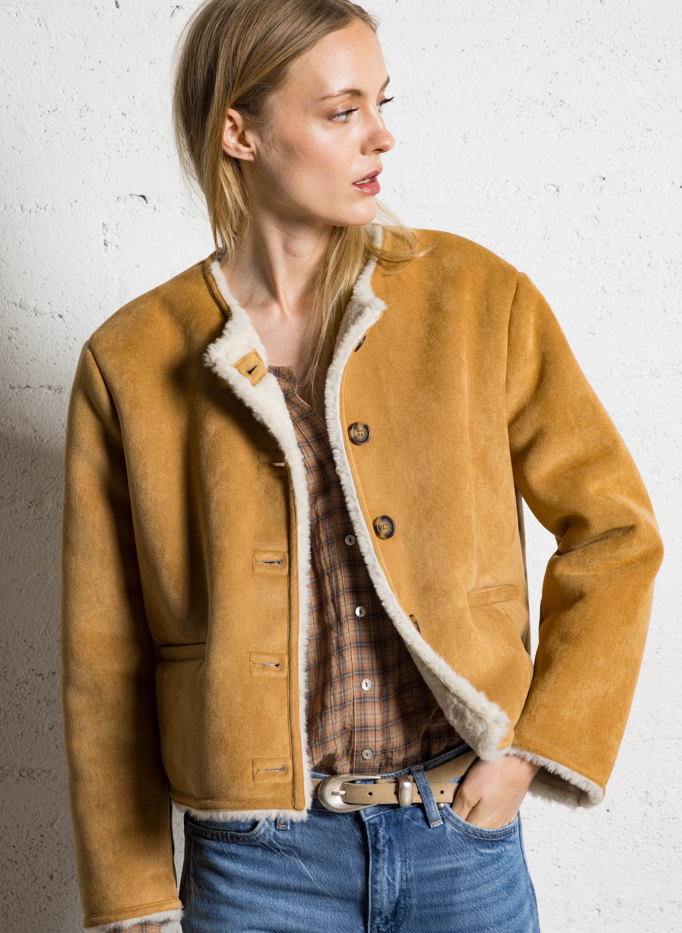 Veste oversize courte col rond JC SOPHIE Beige