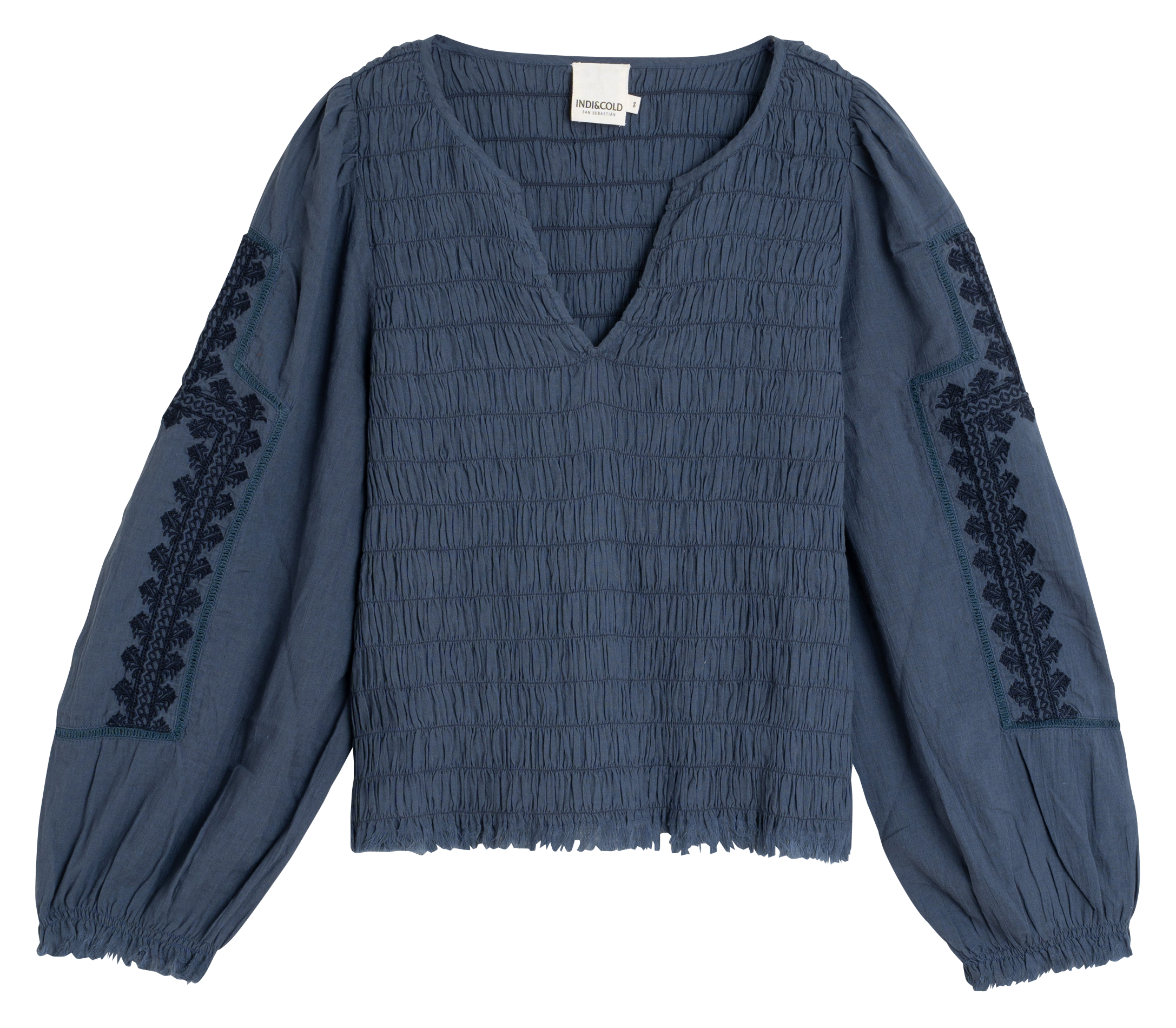 Fitted organic cotton V-neck top. INDI & COLD Blue