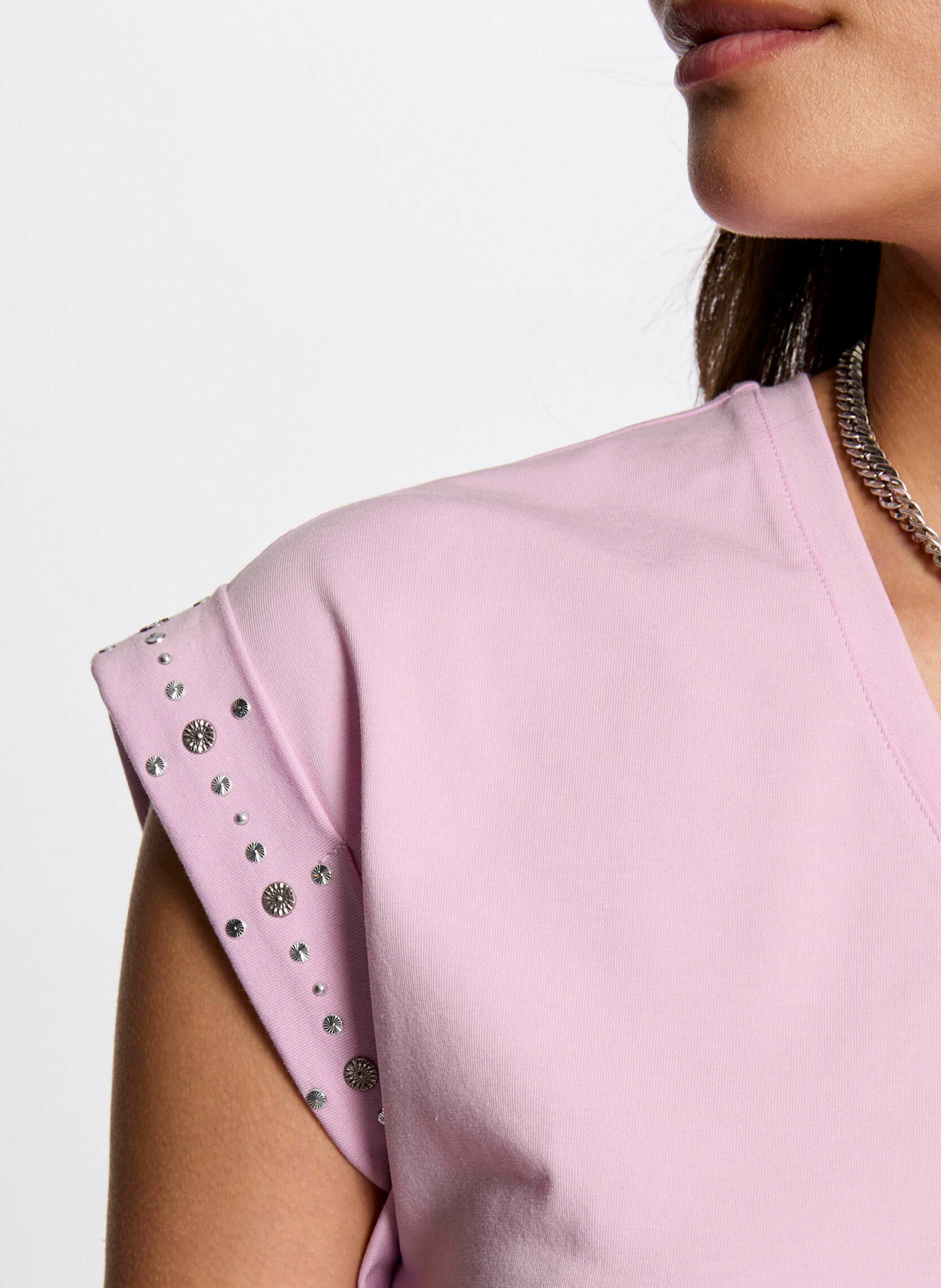 Tee-shirt col v en coton mélangé MORGAN Rose