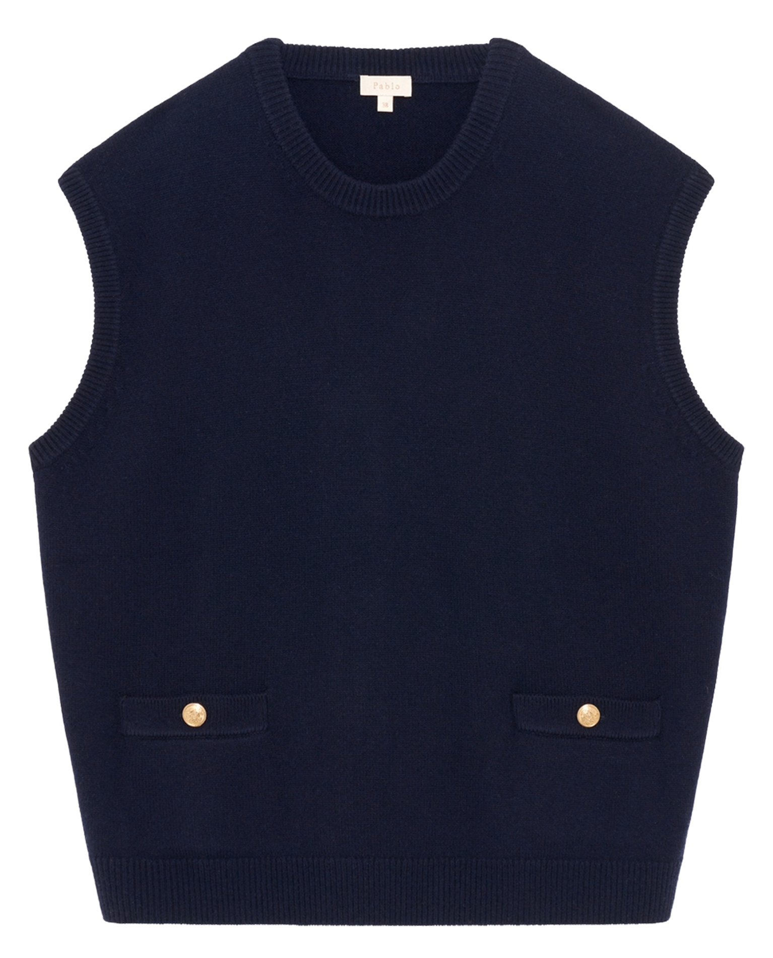 Pull sans manches col rond en laine PABLO Bleu
