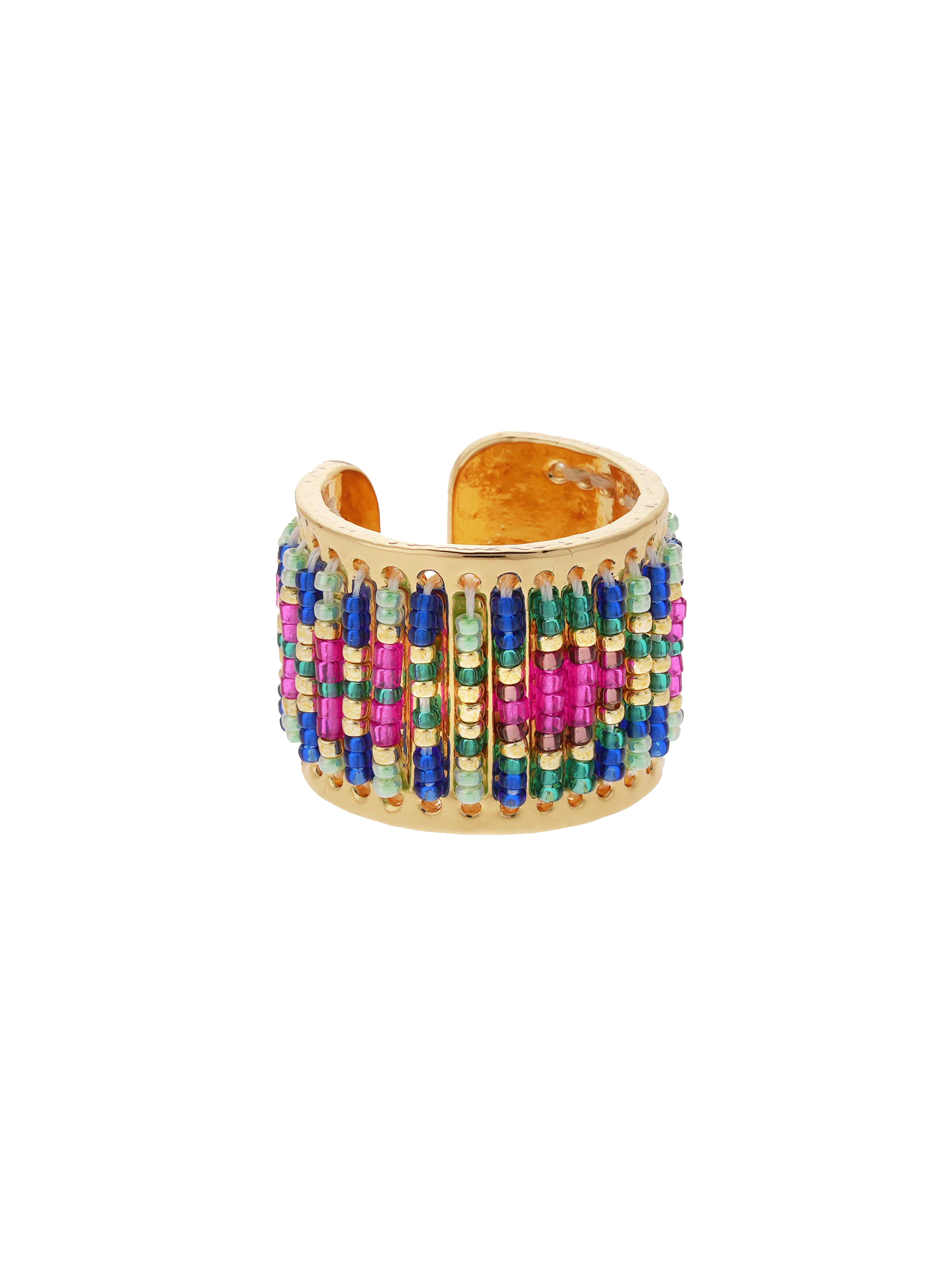 Adjustable ring with woven beads HIPANEMA Blue