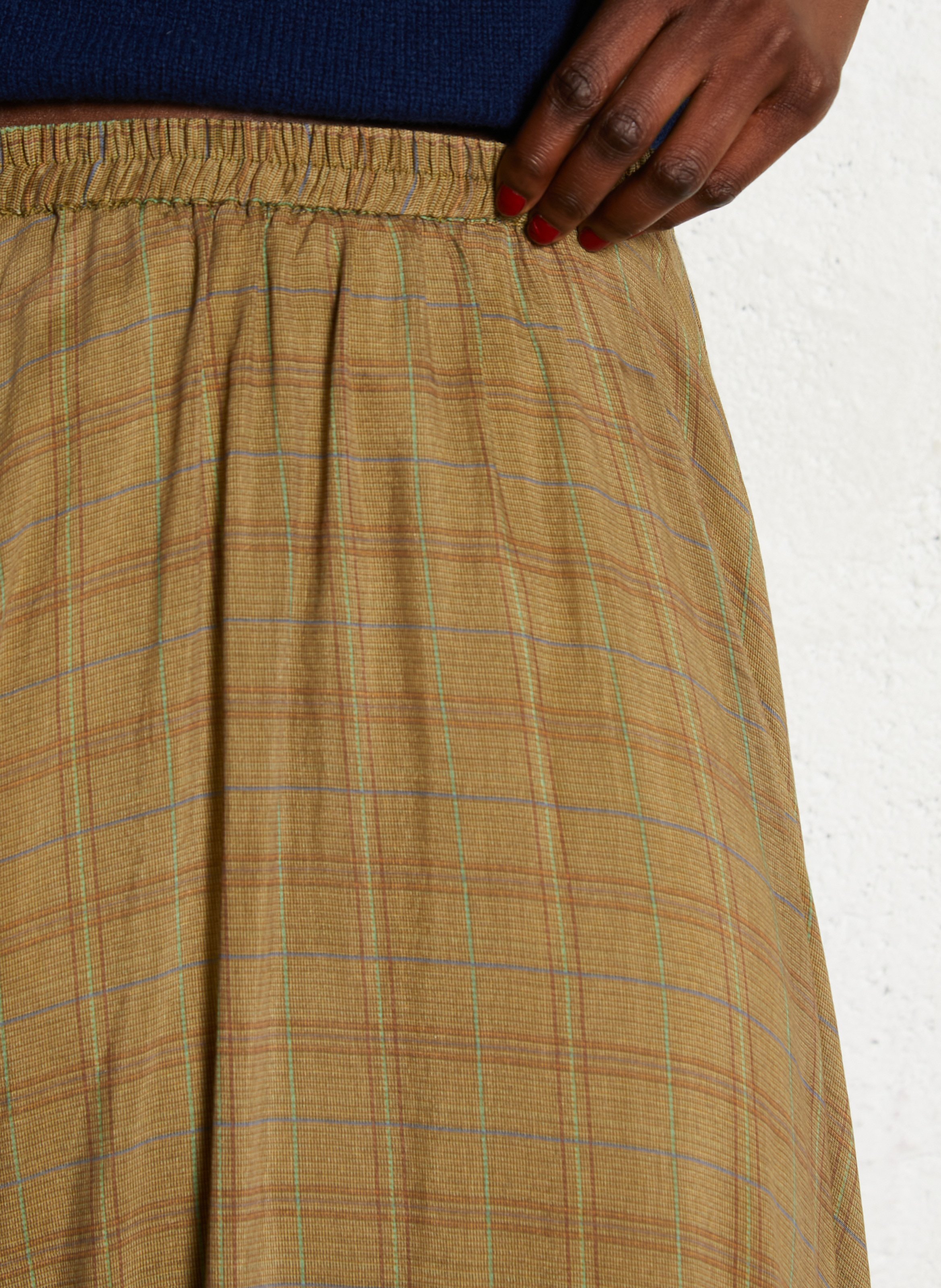 Jupe longue évasée en coton et soie MES DEMOISELLES Kaki