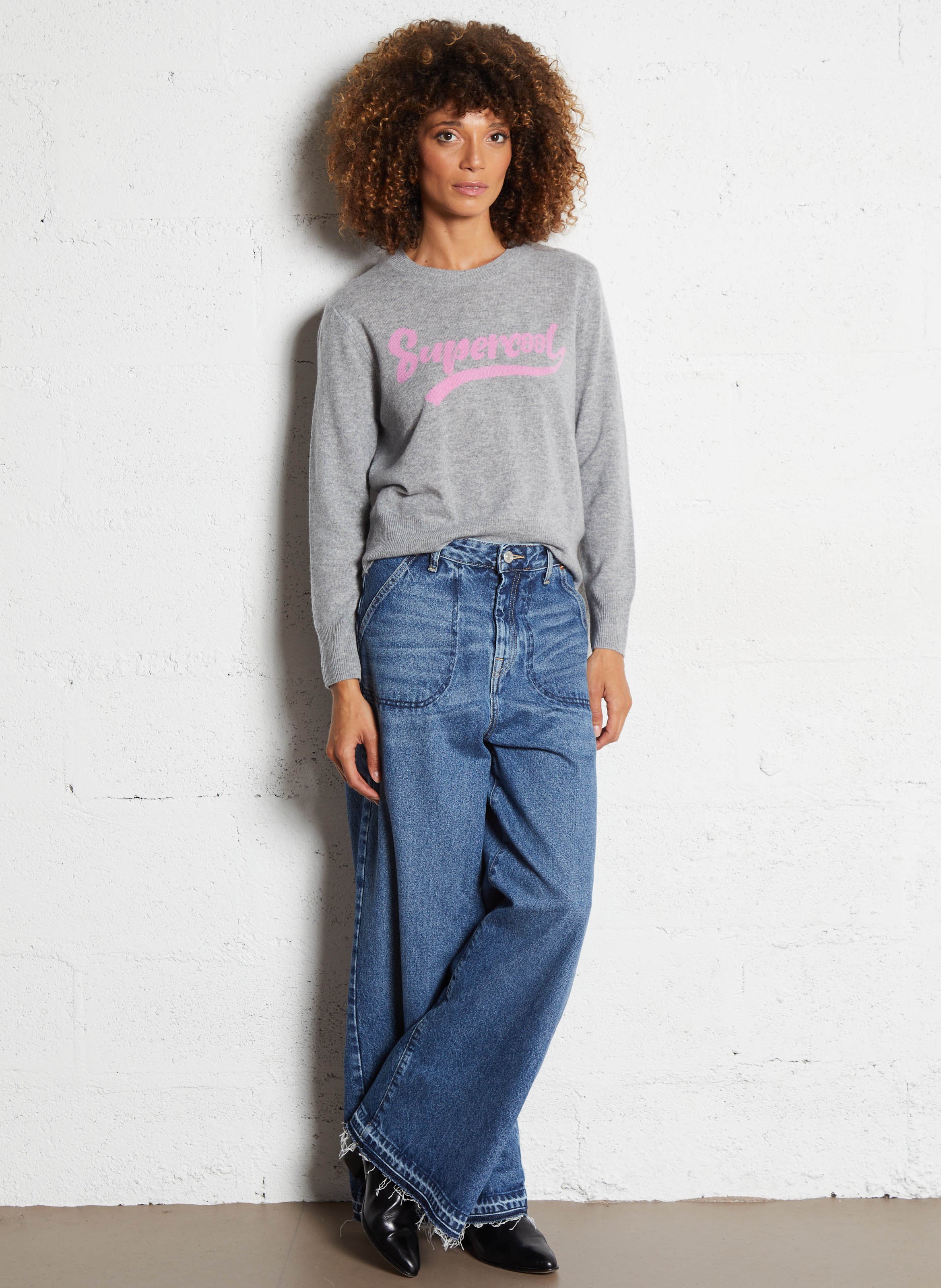 Rundhalsausschnitt-Pullover aus Woll-Kaschmir-Jacquard BERENICE Grau