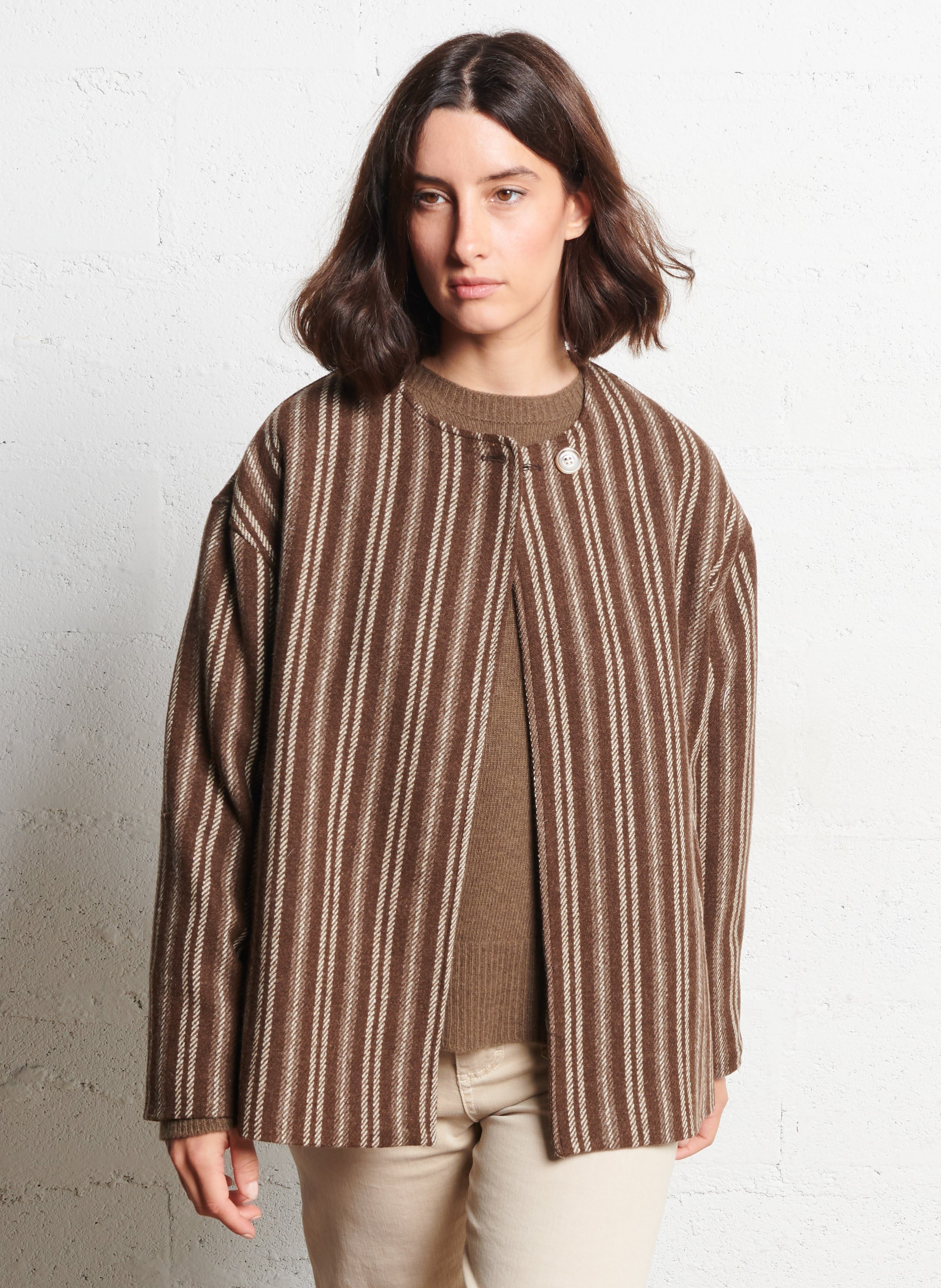 Short striped wool jacket HOD PARIS Brown