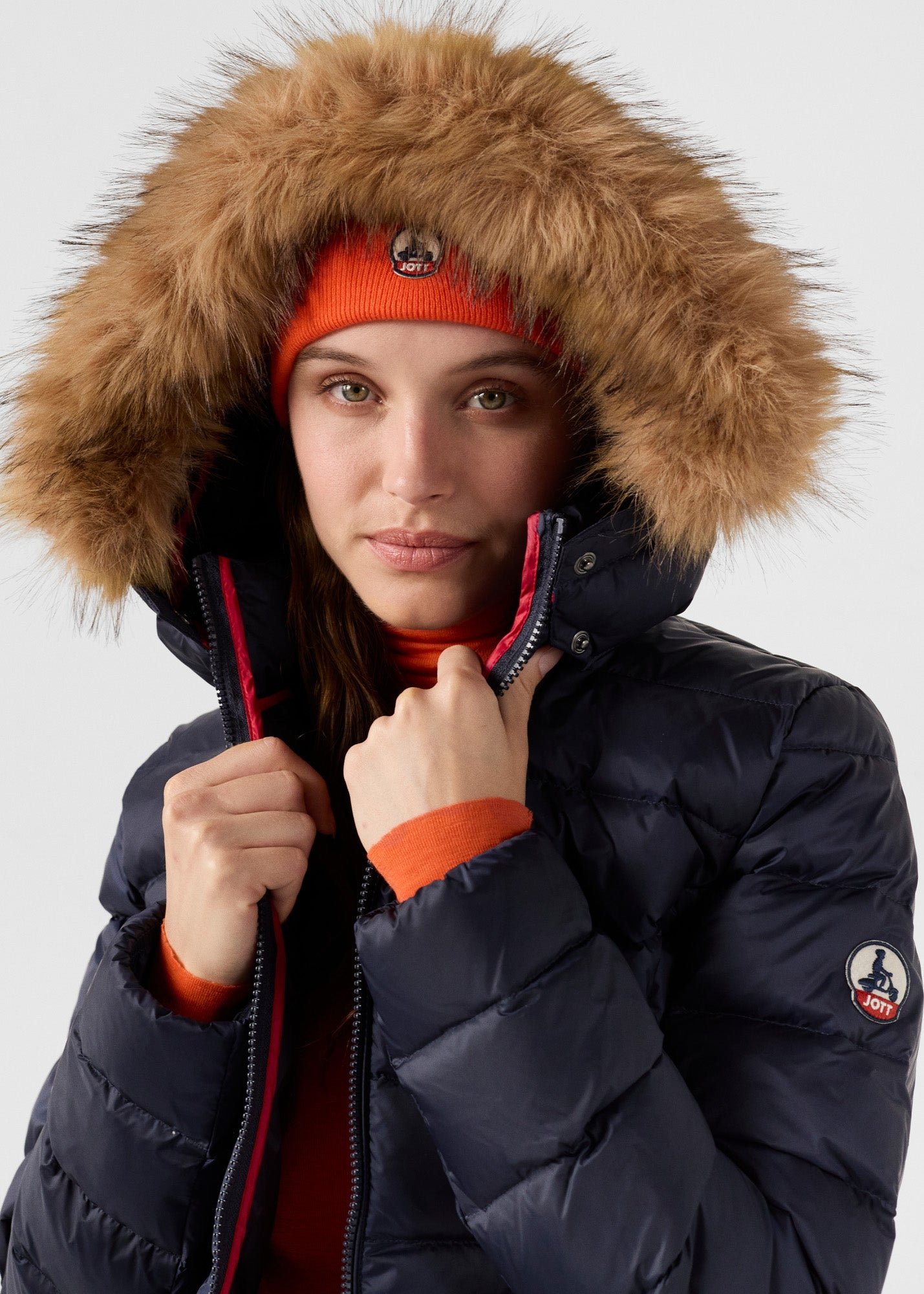 Mid-length puffer coat for extreme cold in pearl JOTT Blue