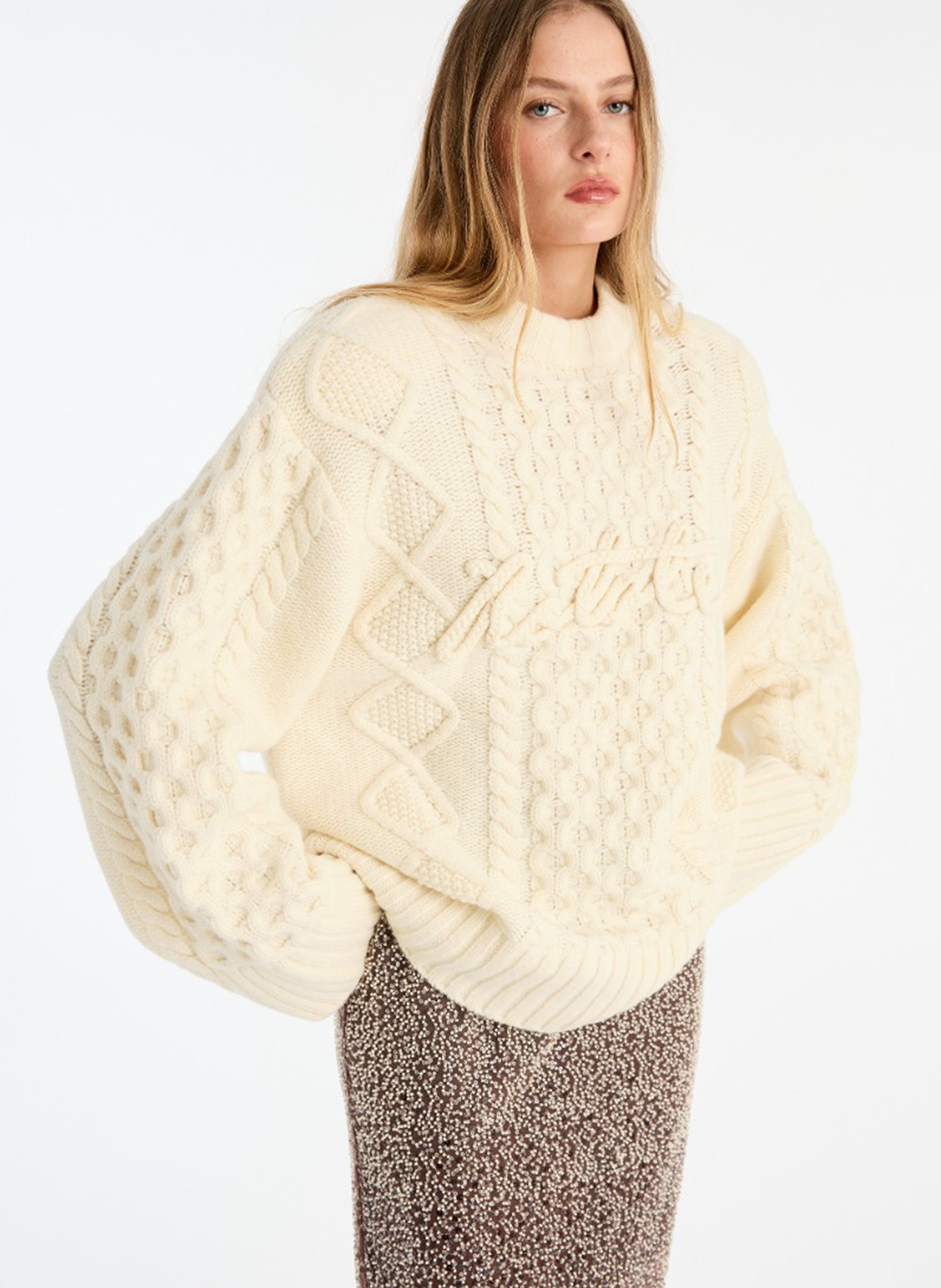 Long skirt embellished with pearls ROTATE Brown