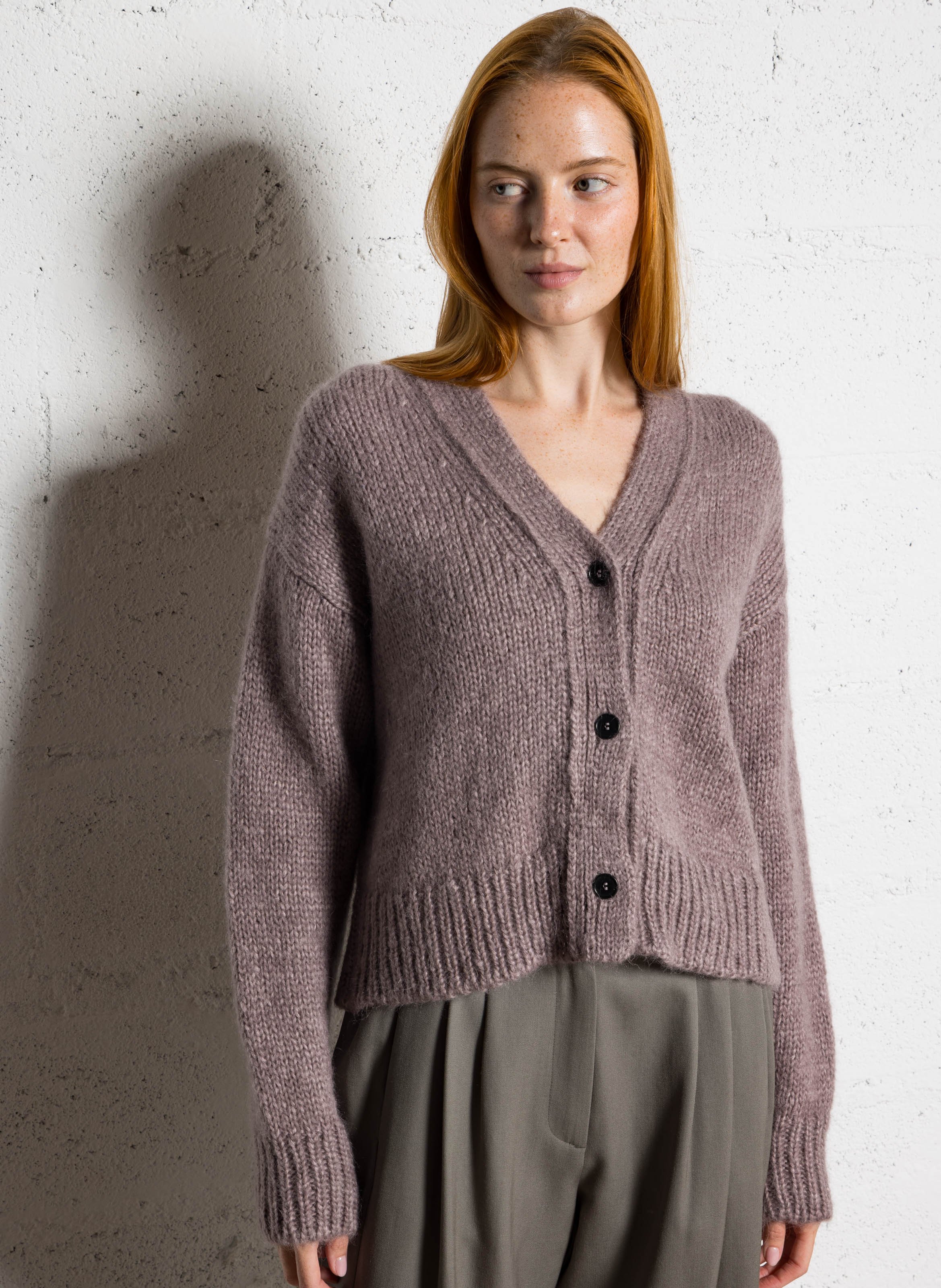 Gilet oversize col V en laine mélangée MASSCOB Rose
