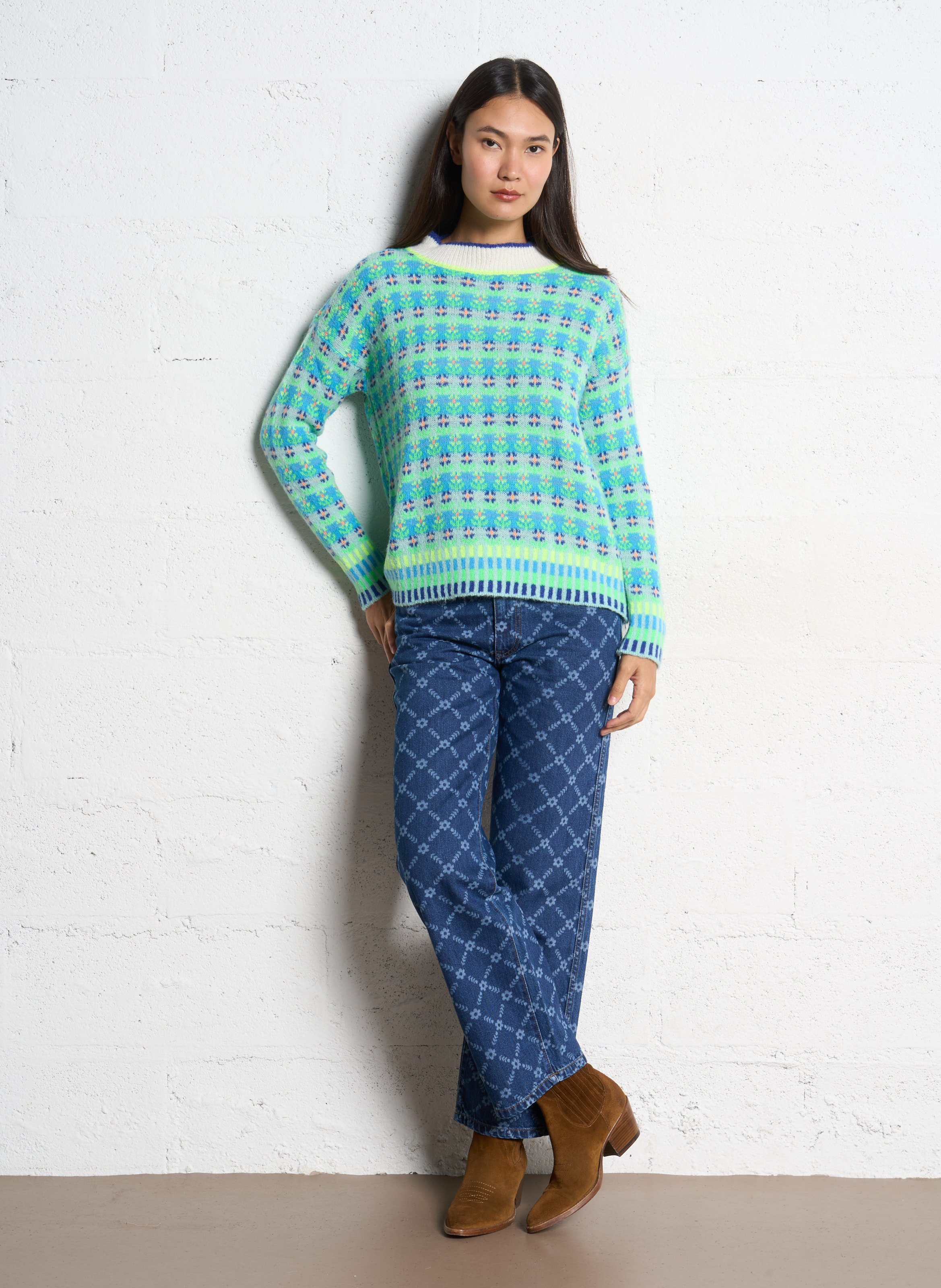 Pull oversize col rond DR BLOOM Bleu