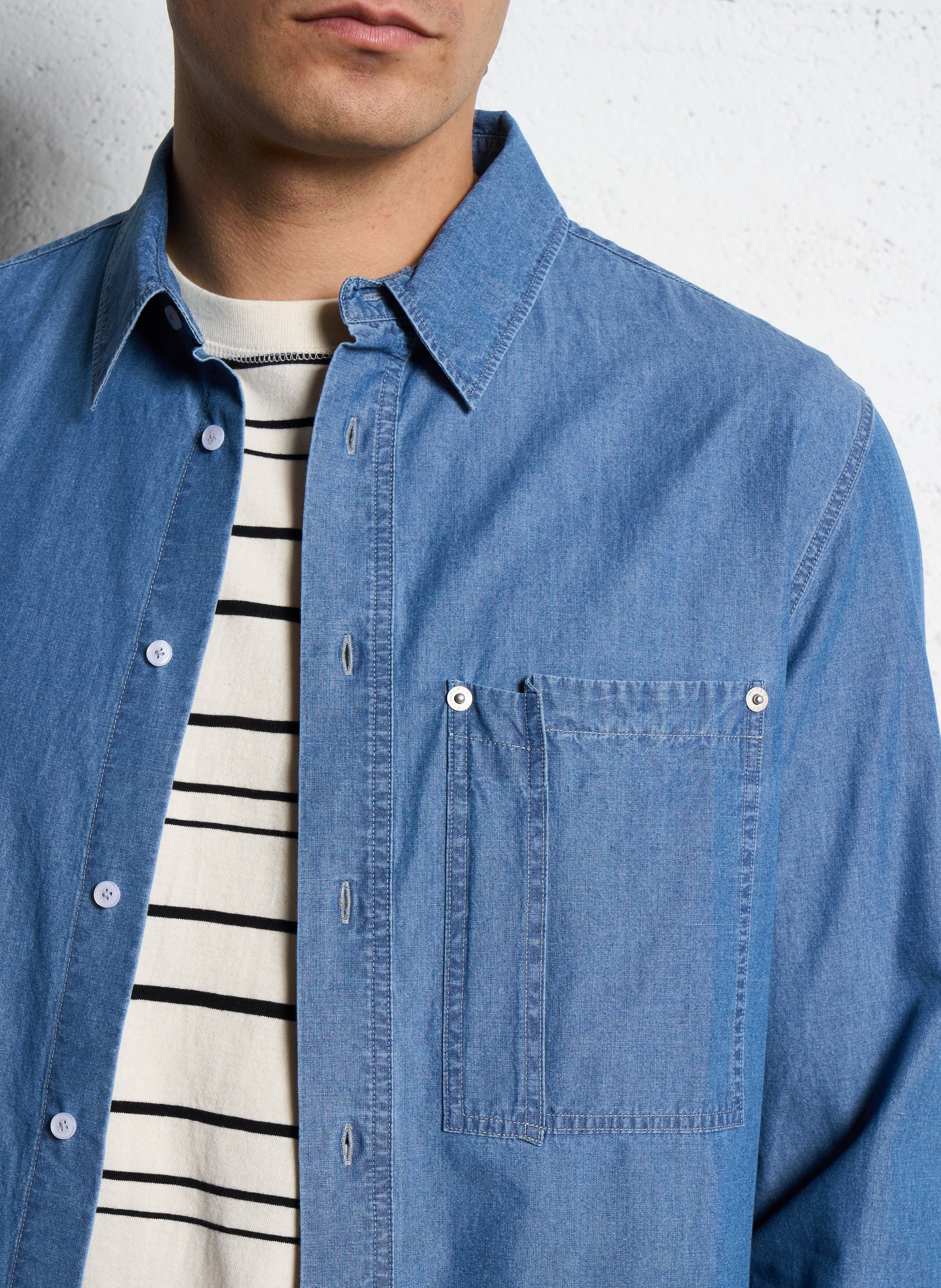 Chemise droite col classique en coton IKKS Bleu