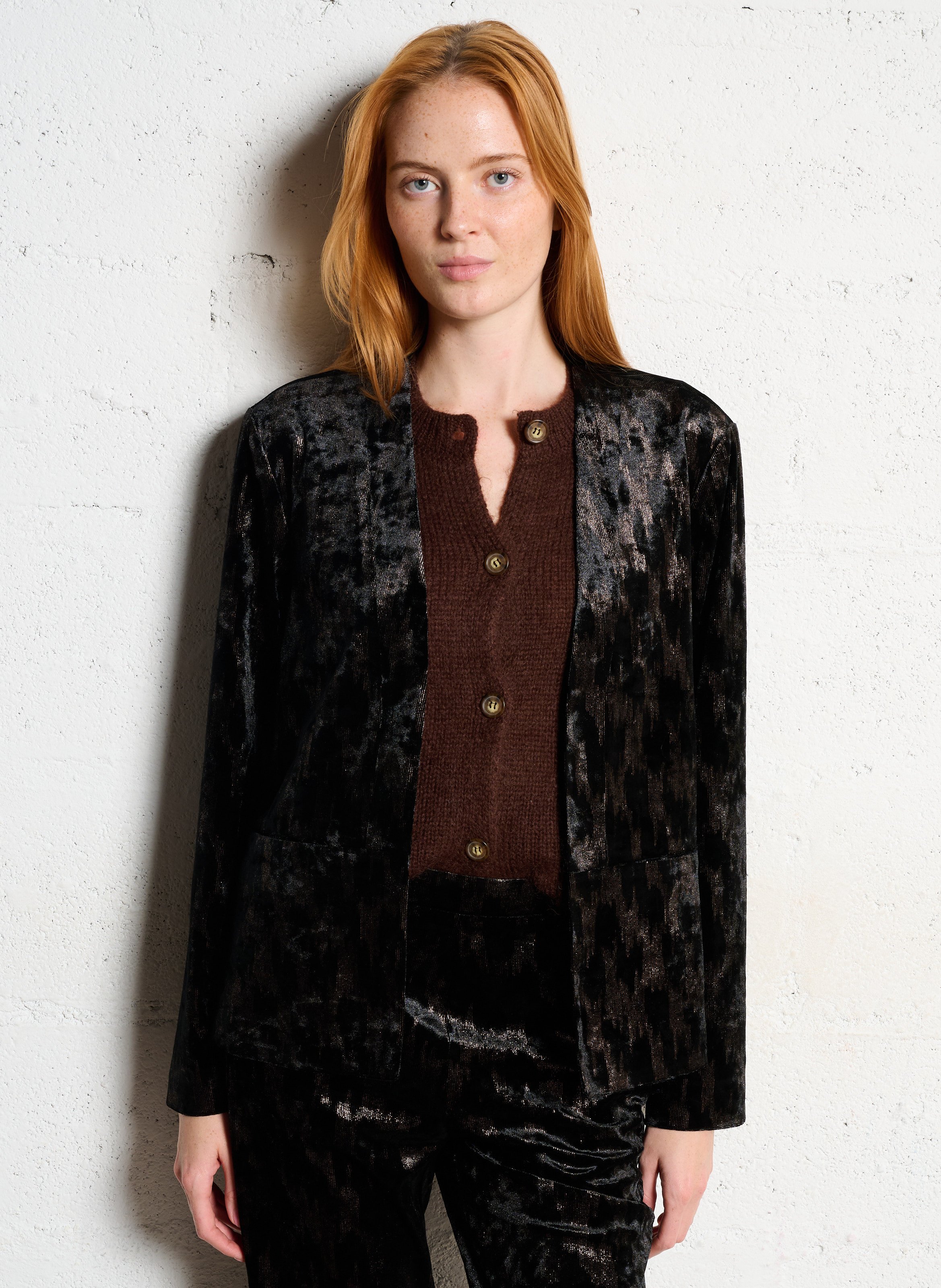 Veste droite brillante en velours I CODE Noir