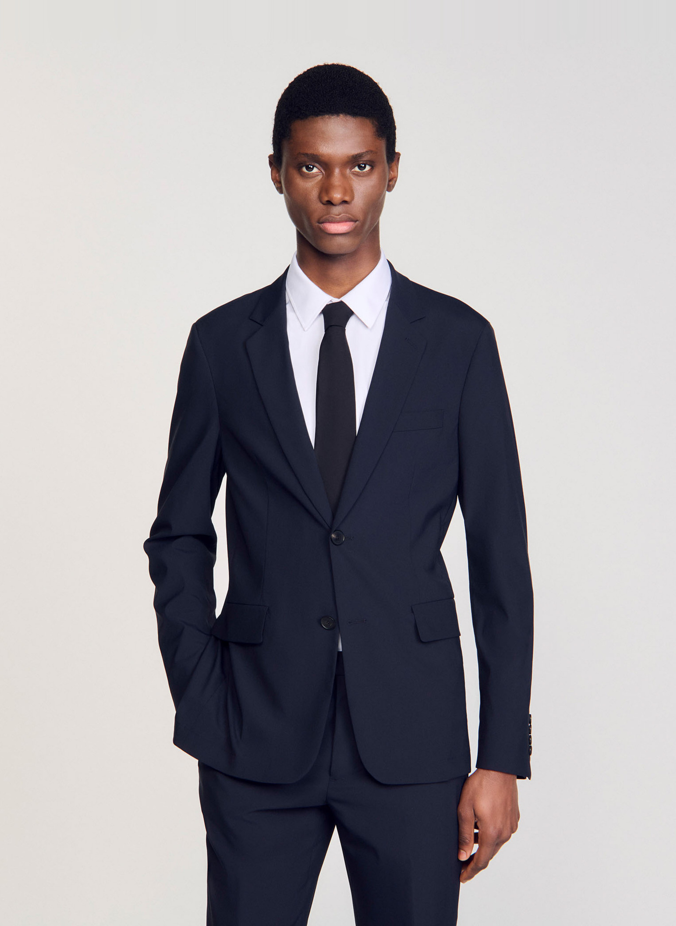 Veste de costume droite en laine mélangée SANDRO Bleu