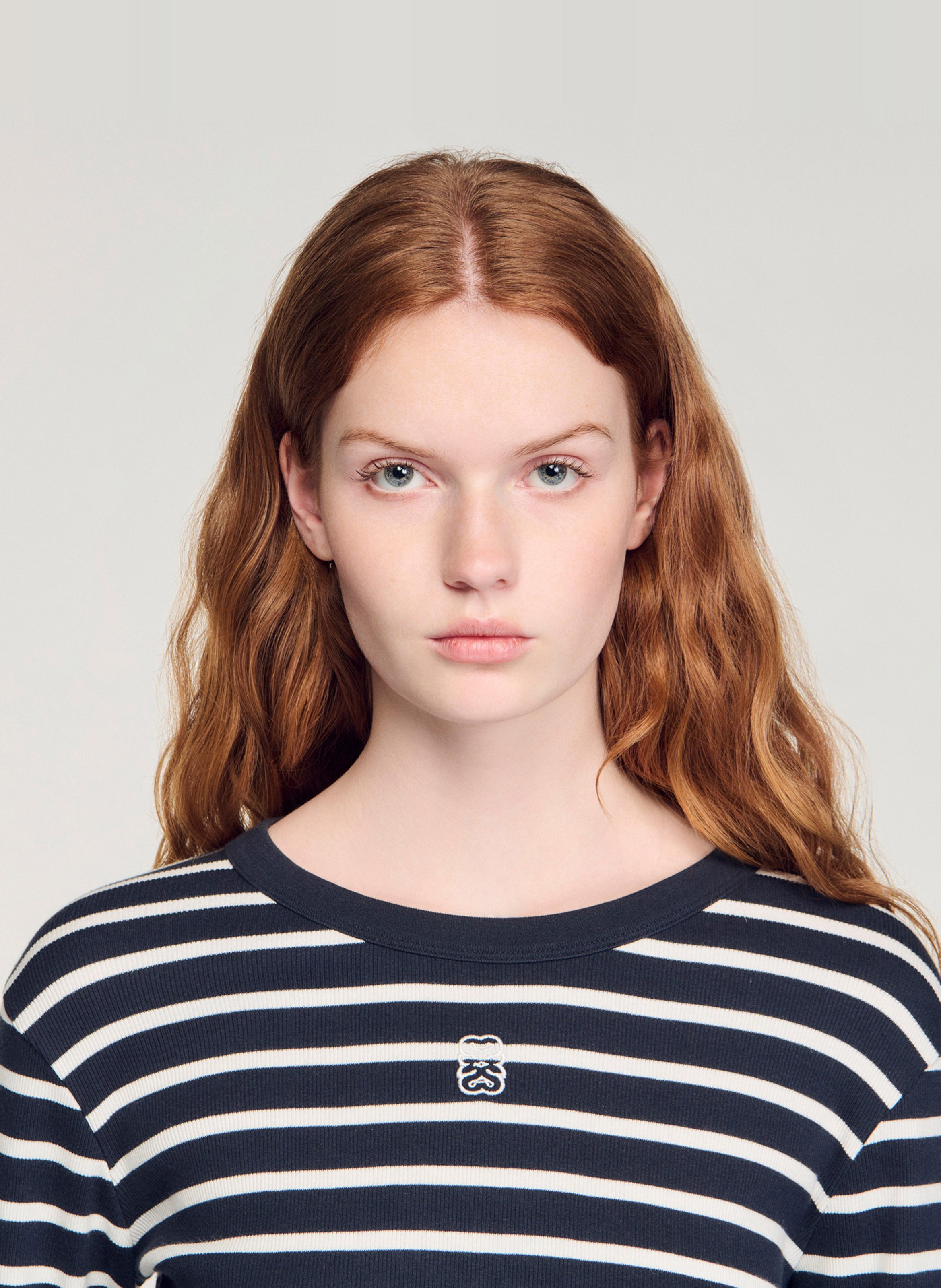 Round-neck straight striped cotton T-shirt SANDRO Blue