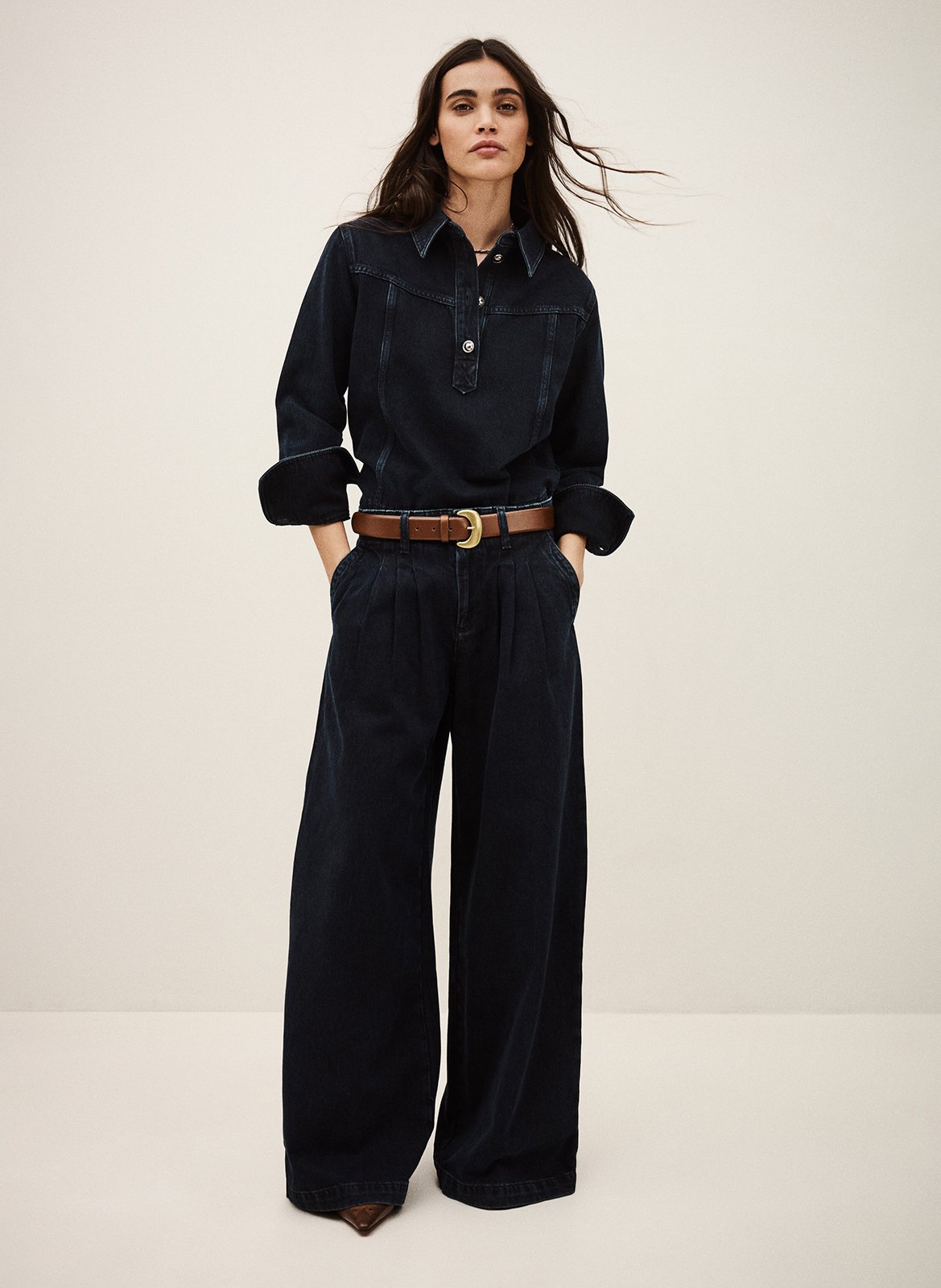 Rechte katoenen top met klassieke kraag BA&SH Blauw