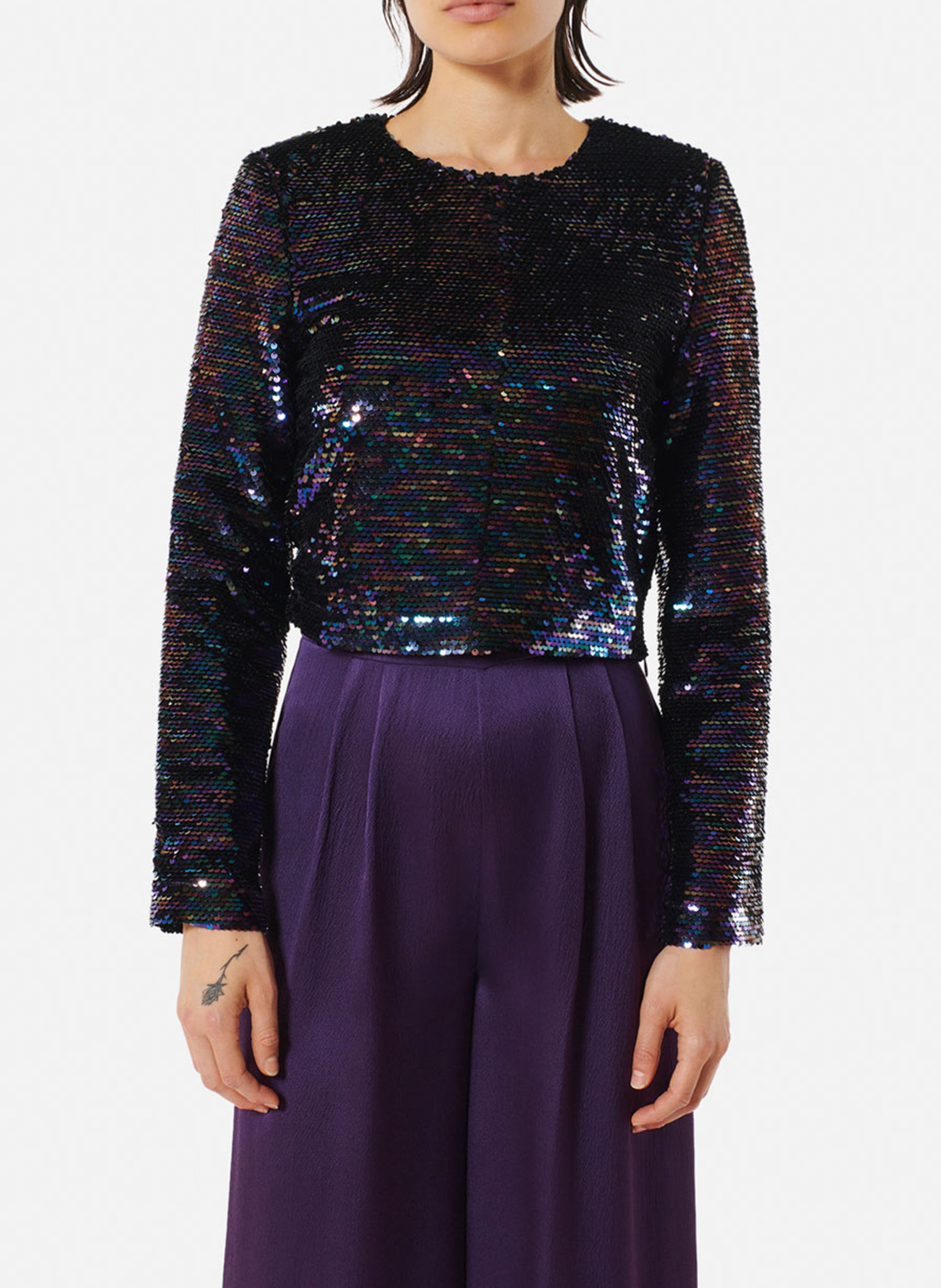 Regular-fit round-neck sequin top KARMA KOMA Brown