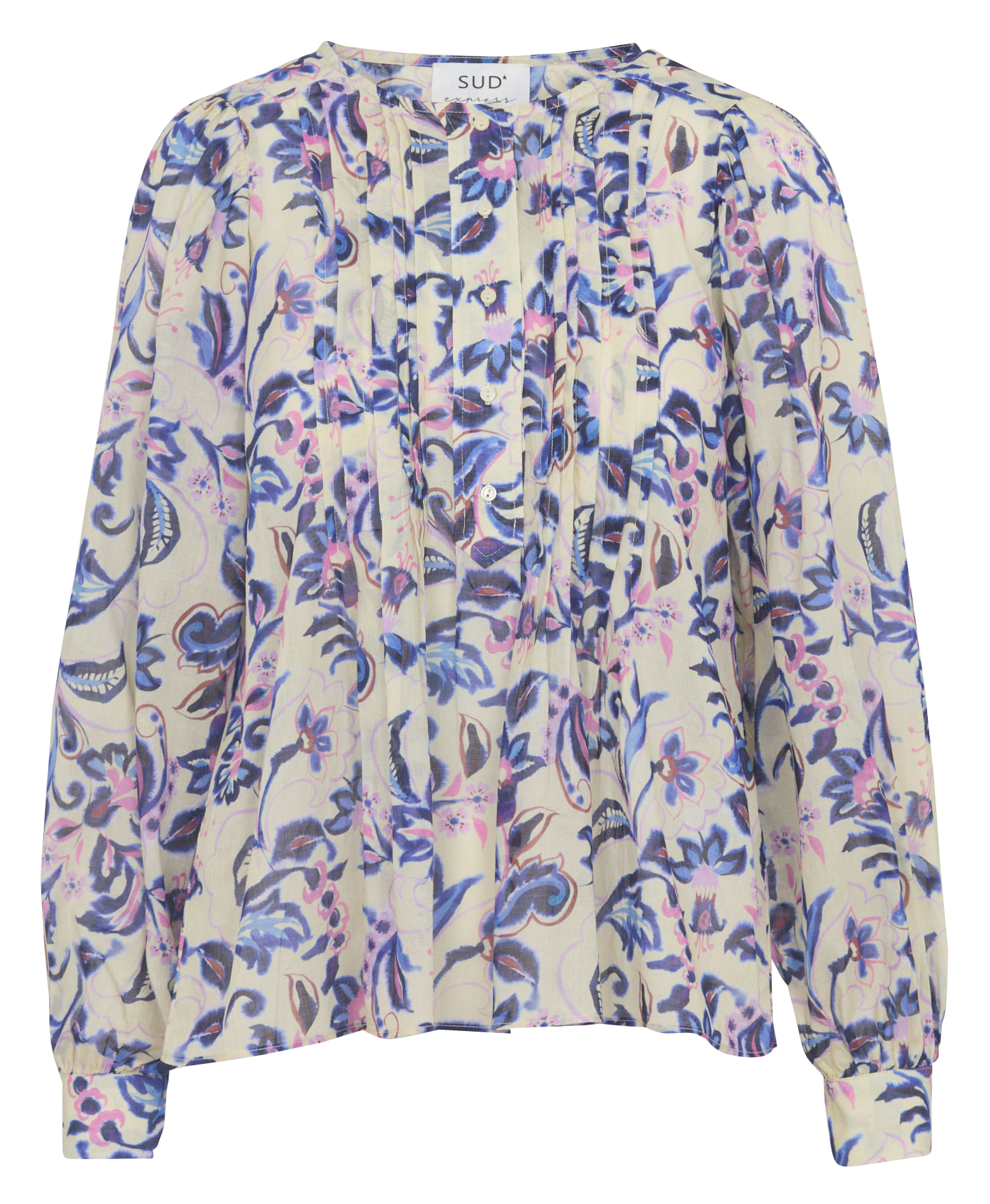Round neck printed pleated blouse SUD EXPRESS Blue