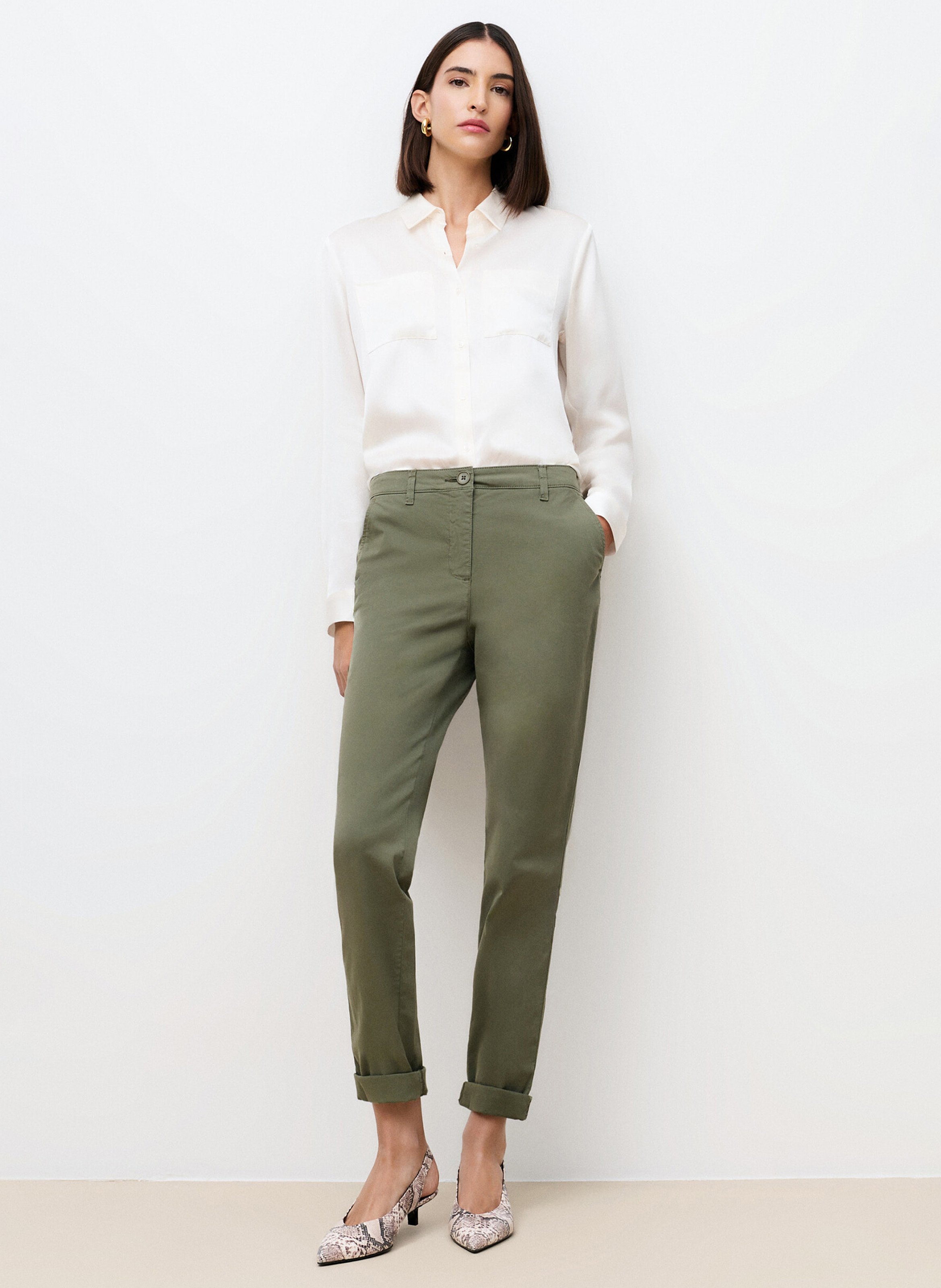 Pantalon chino en coton mélangé  CAROLL Vert