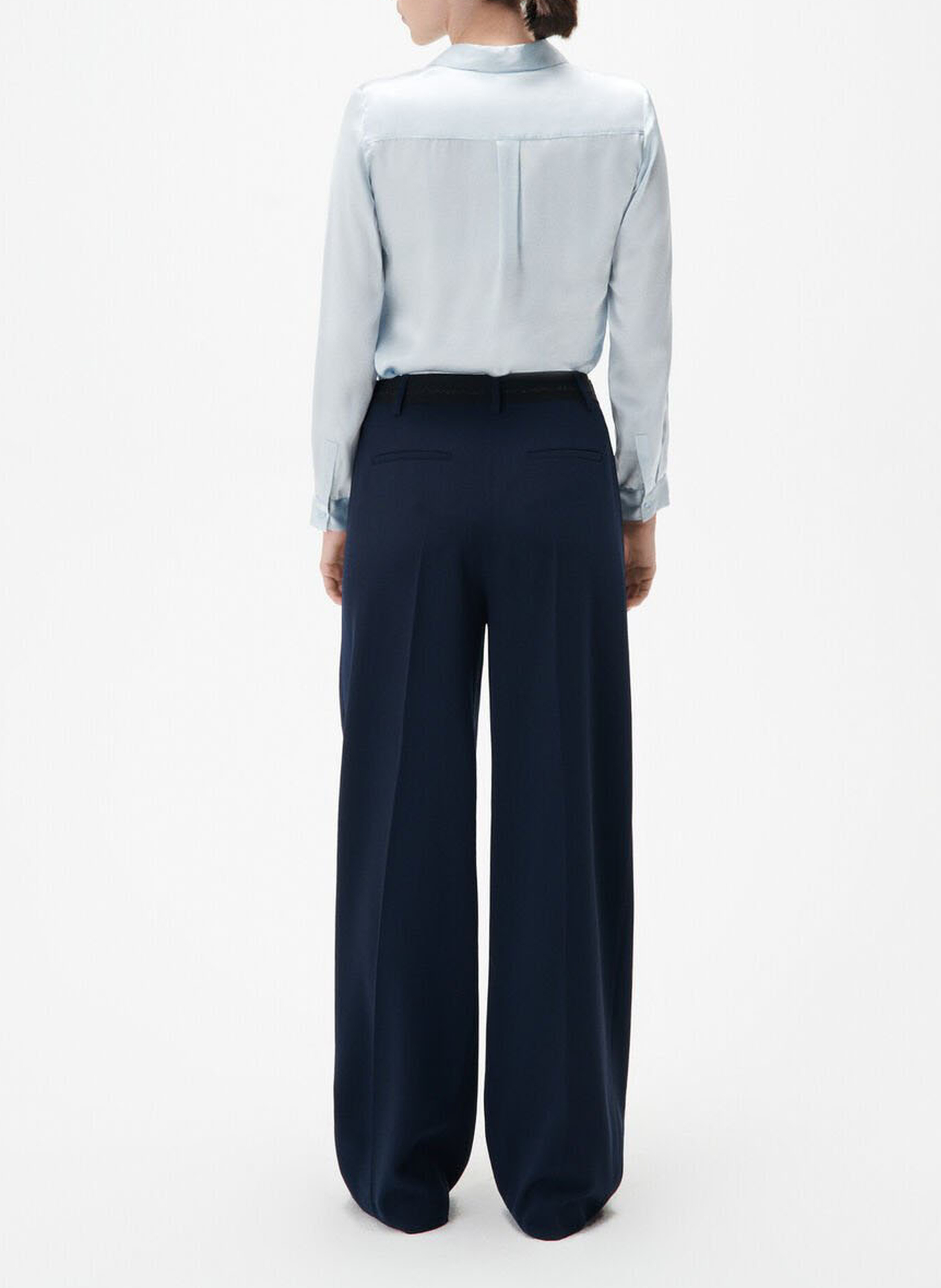 Wide-leg front-pleated pants with high elasticated waistband CAROLL Blue