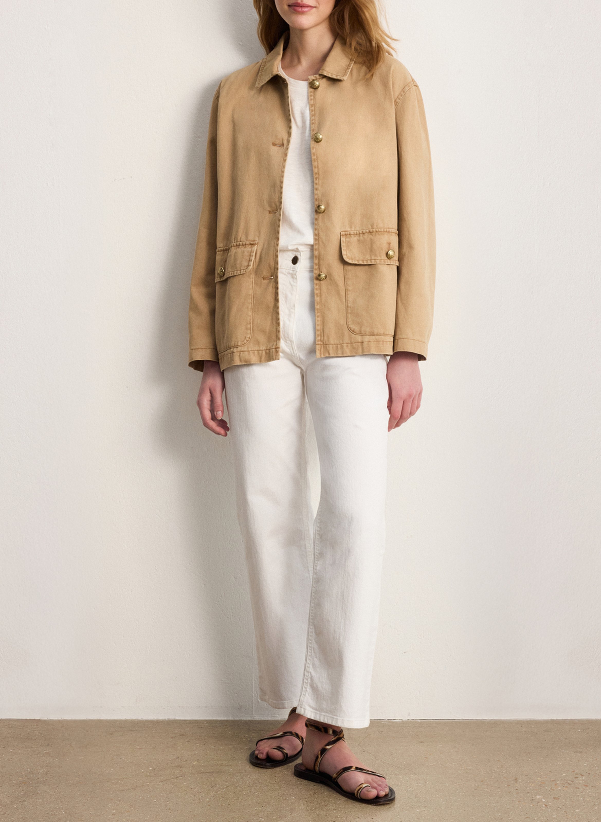 Veste droite col classique en coton PABLO Beige
