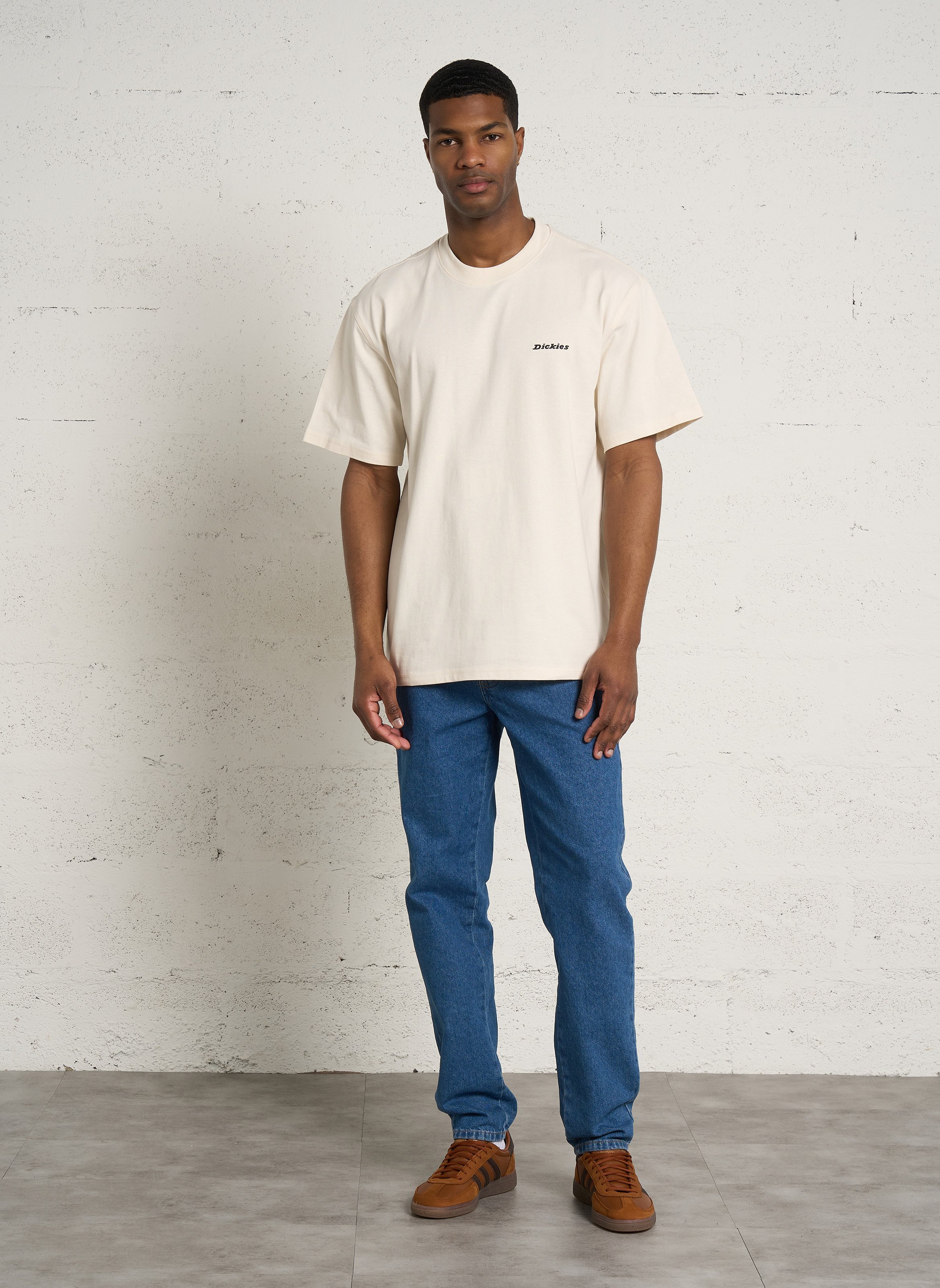 Ruimvallend, katoenen T-shirt met ronde hals en borduursel DICKIES Beige