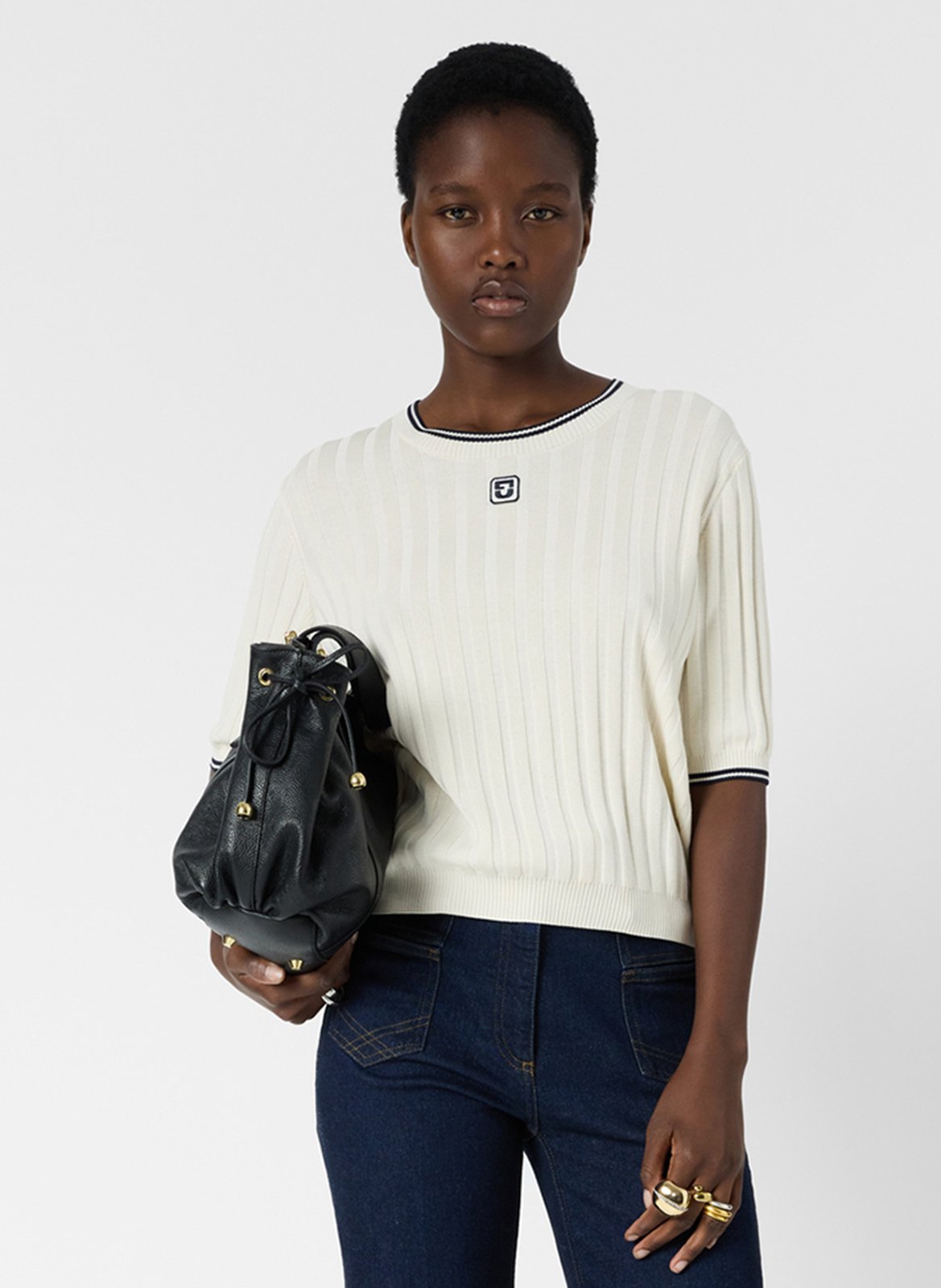 Fitted round neck sweater in blended cotton. GERARD DAREL Beige