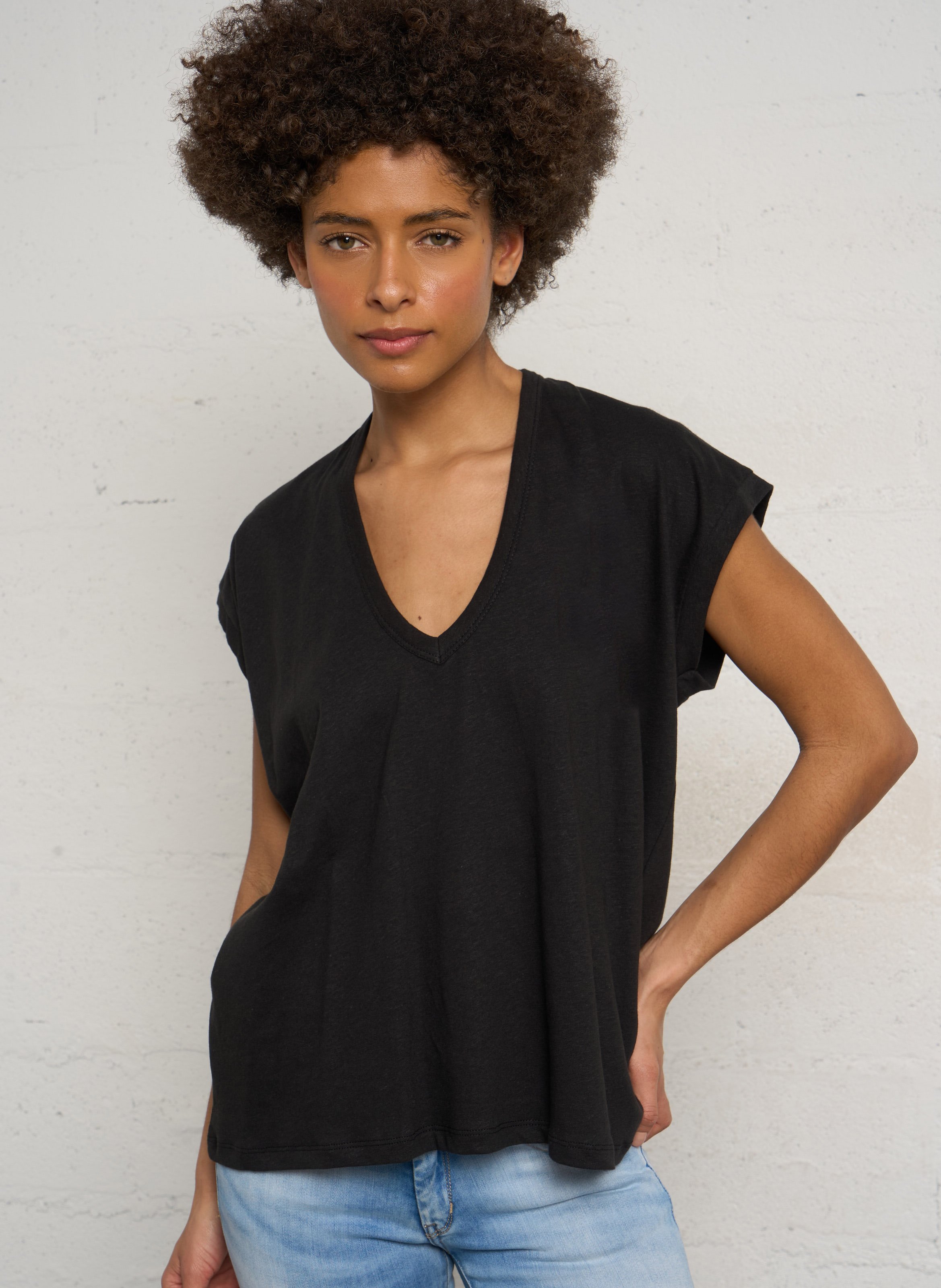 Oversize T-Shirt mit V-Ausschnitt aus Leinen und Baumwolle IMPERIAL