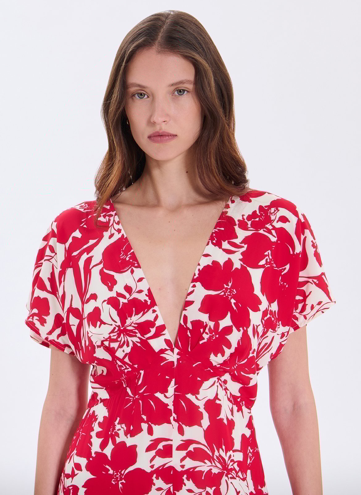 Fitted printed midi dress ZAPA Red