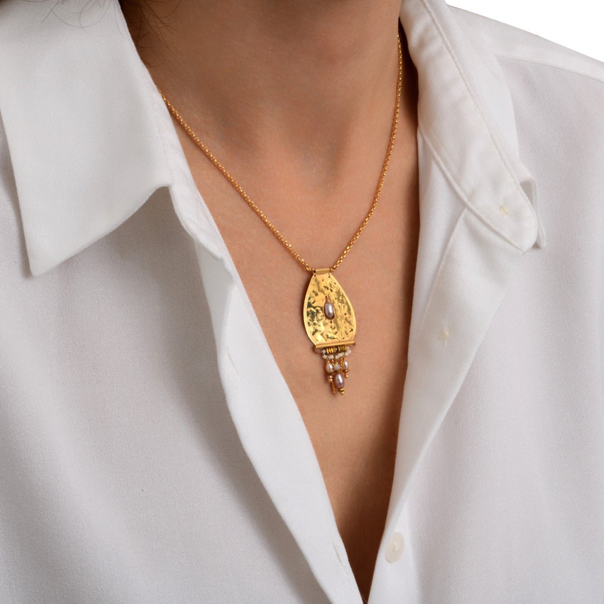 Gold-plated necklace SATELLITE PARIS White