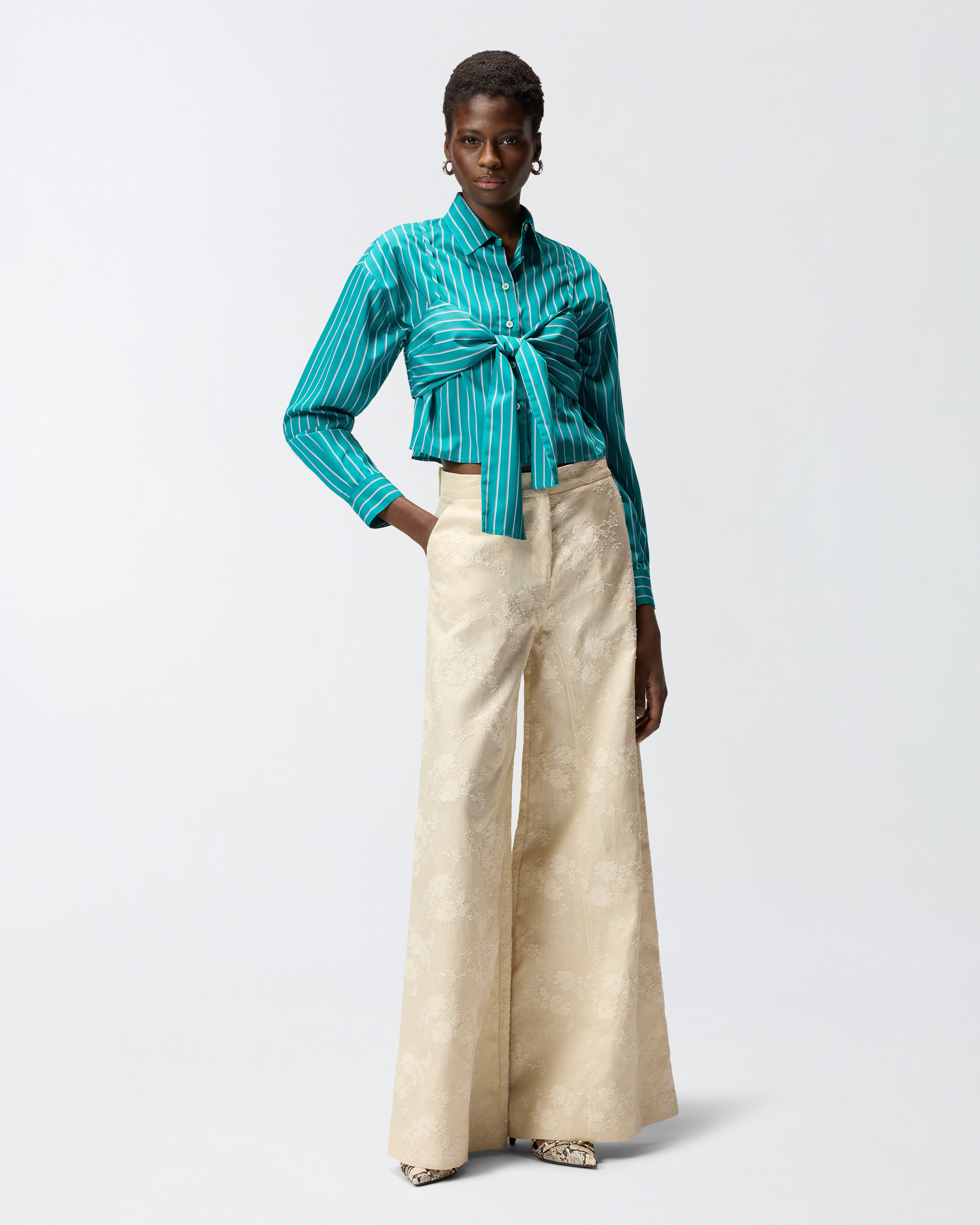 Chemise cropped à rayures et nœud PINKO Violet